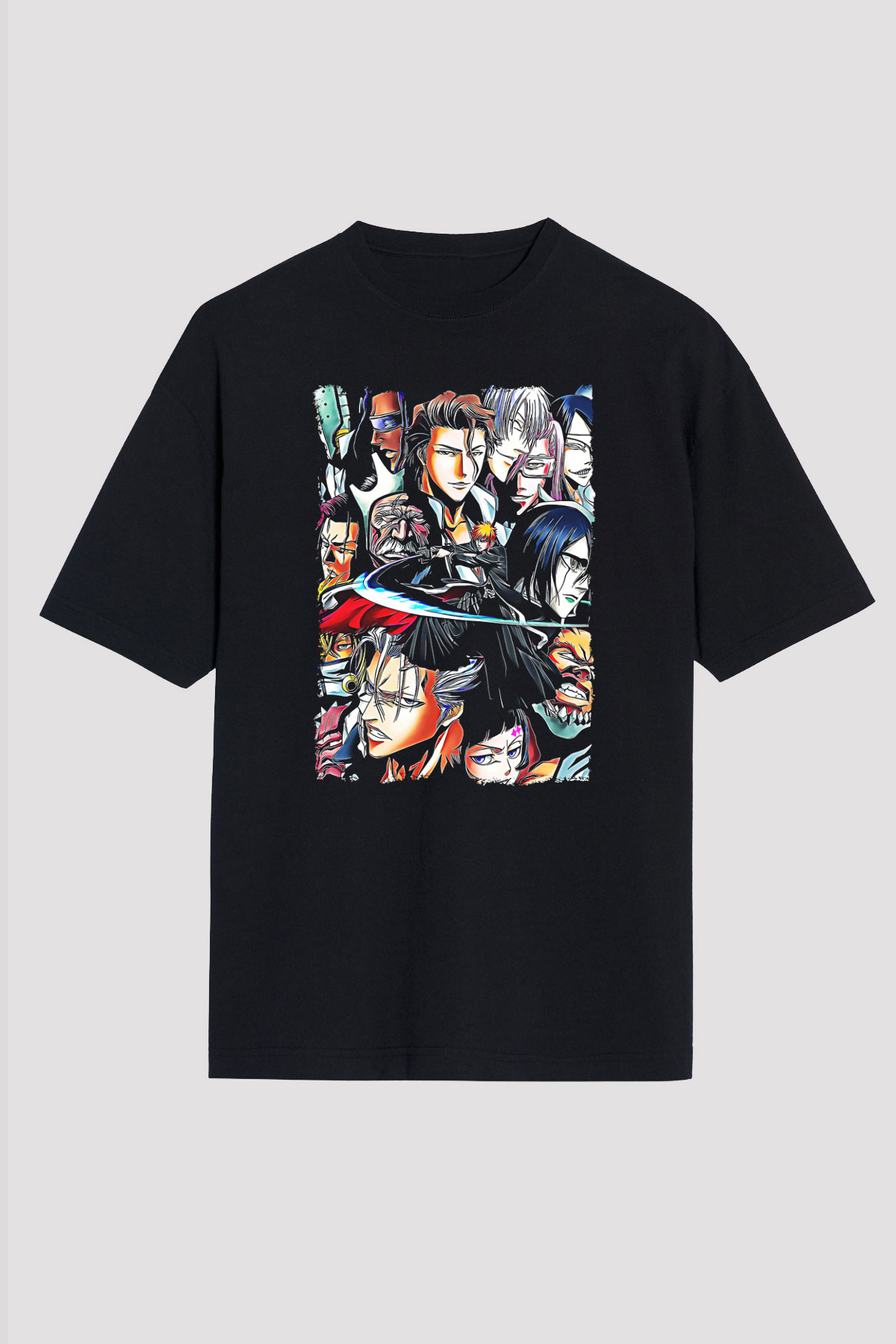 Bleach Baskılı Unisex Siyah Oversize Tişört - Tshirt