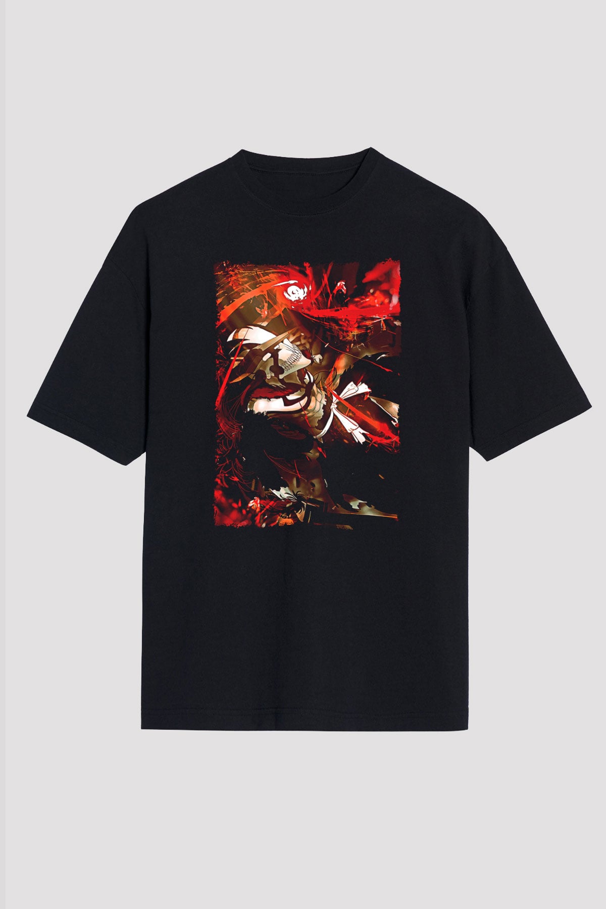 Bleach Baskılı Unisex Siyah Oversize Tişört - Tshirt