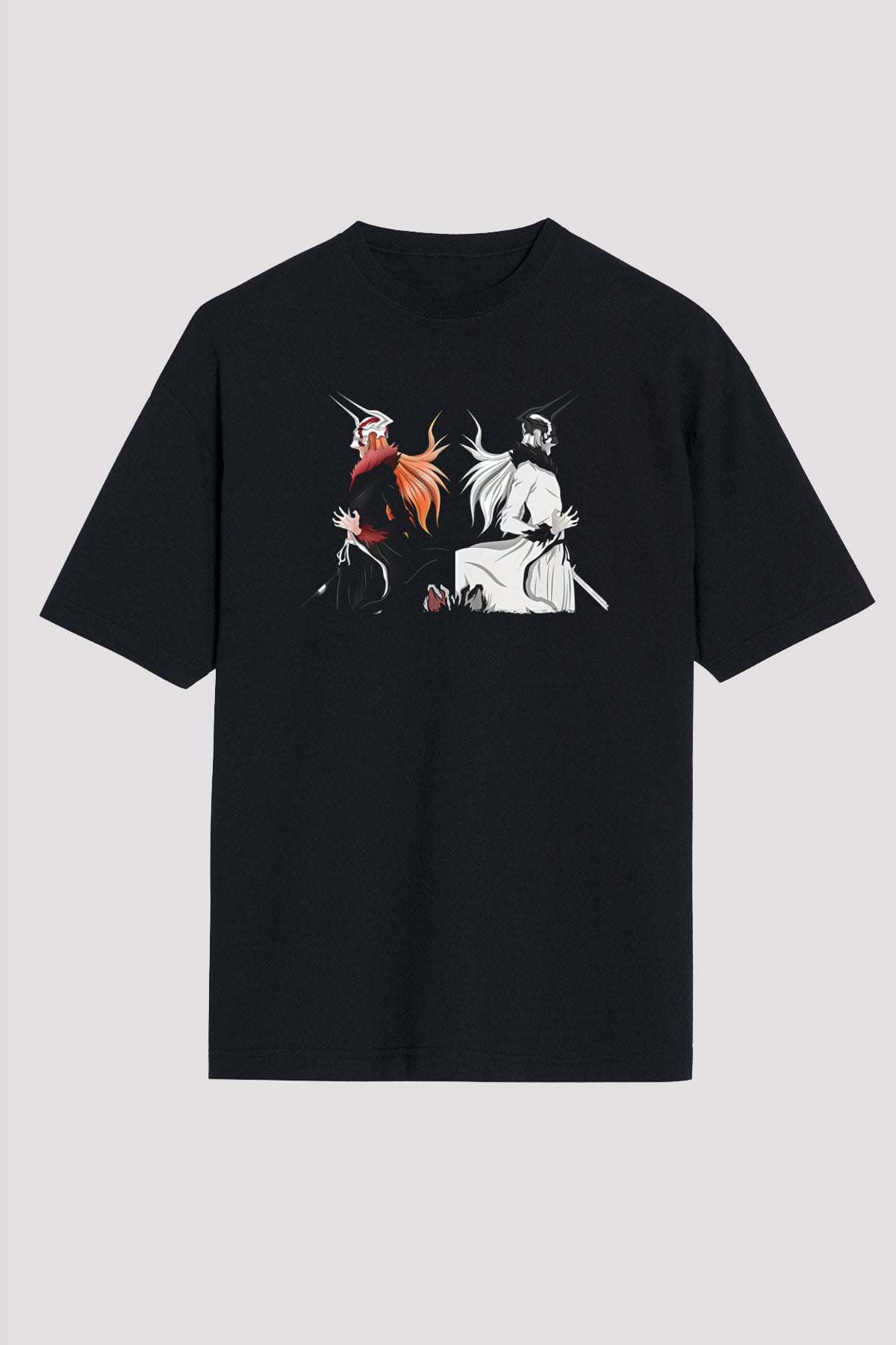 Bleach Baskılı Unisex Siyah Oversize Tişört - Tshirt