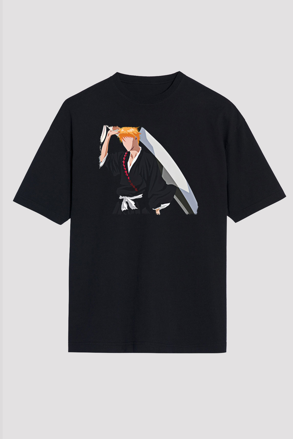 Bleach Baskılı Unisex Siyah Oversize Tişört - Tshirt