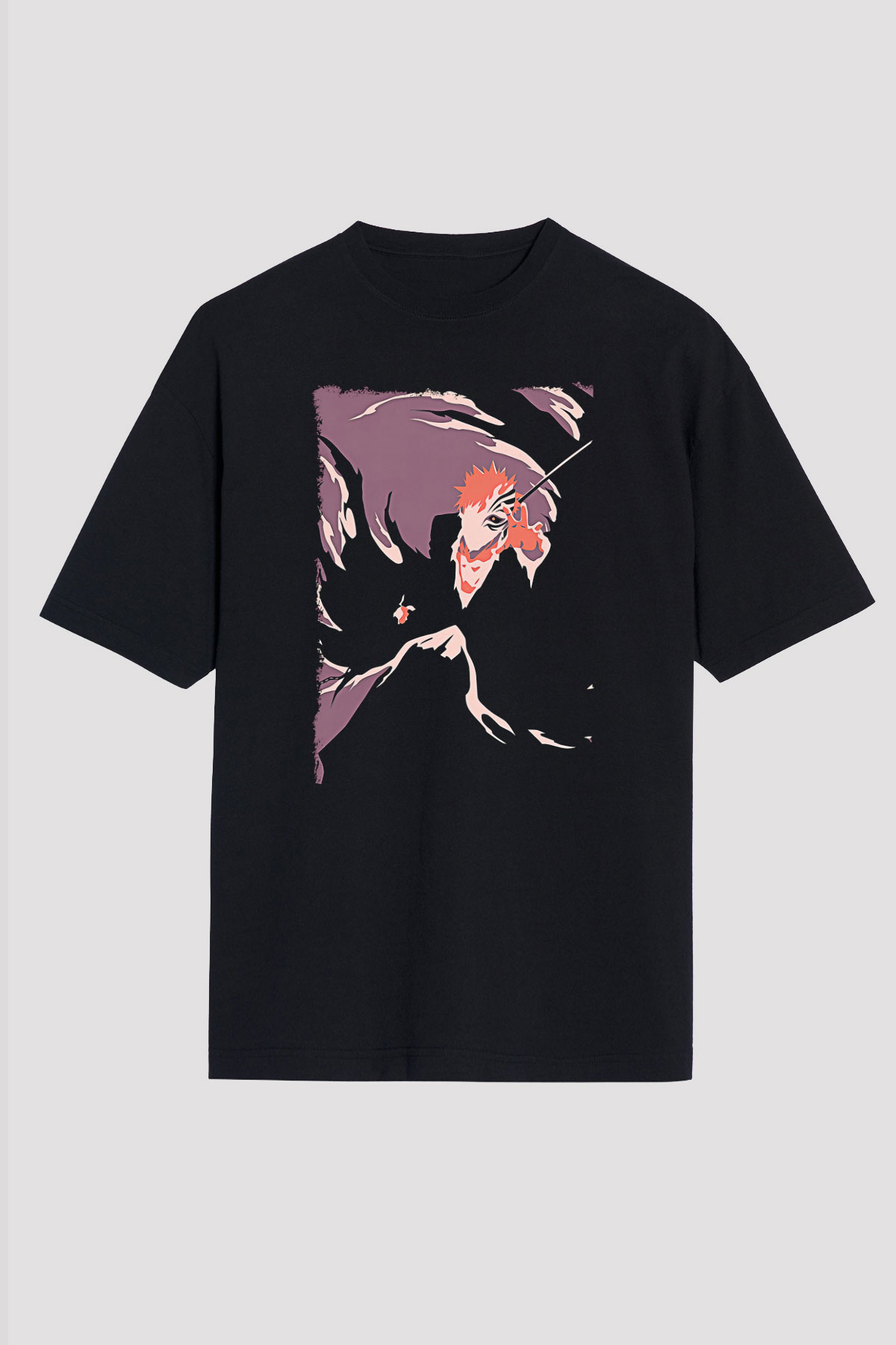 Bleach Baskılı Unisex Siyah Oversize Tişört - Tshirt