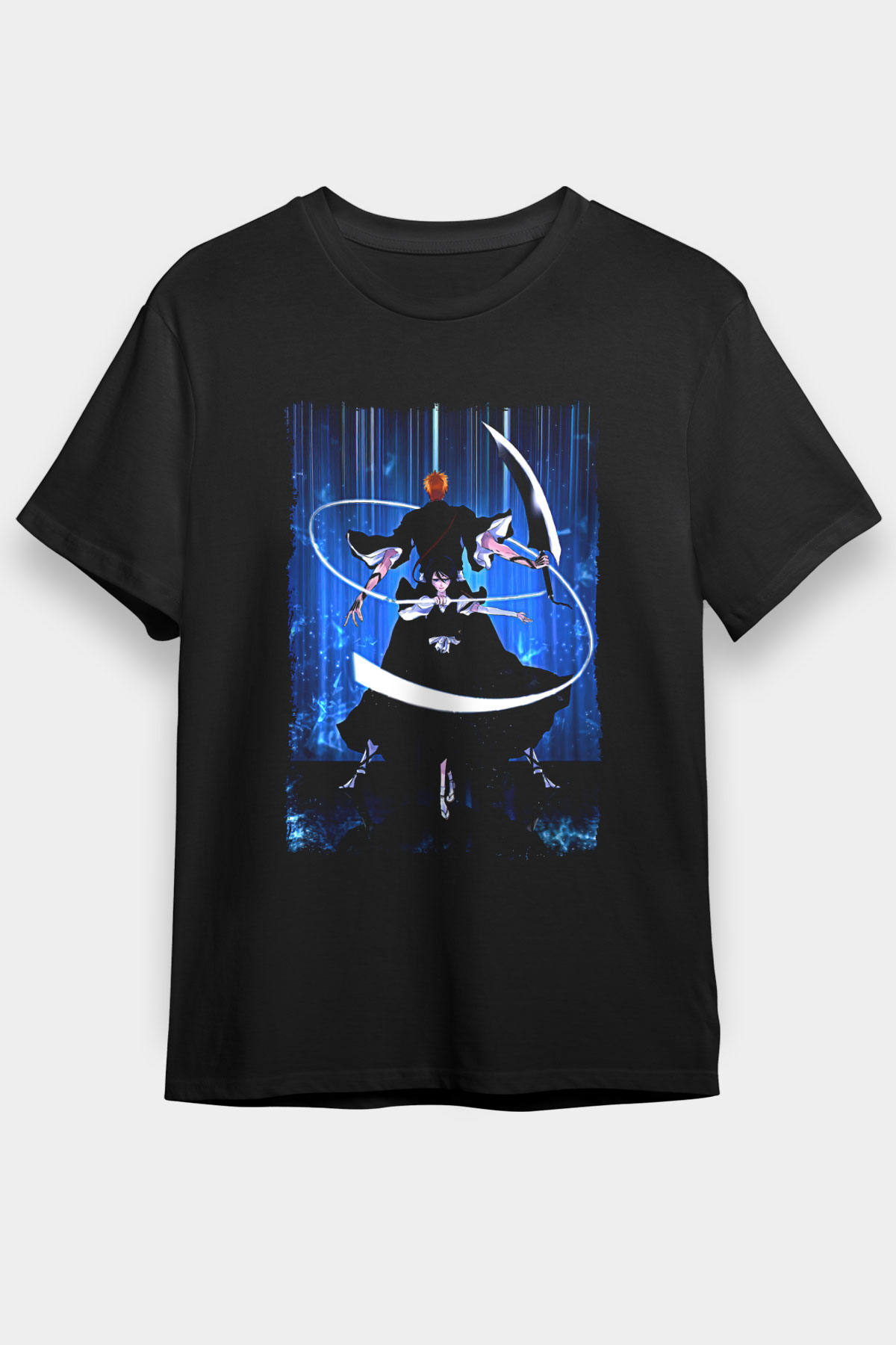 Bleach Baskılı Unisex Siyah Tişört - Tshirt