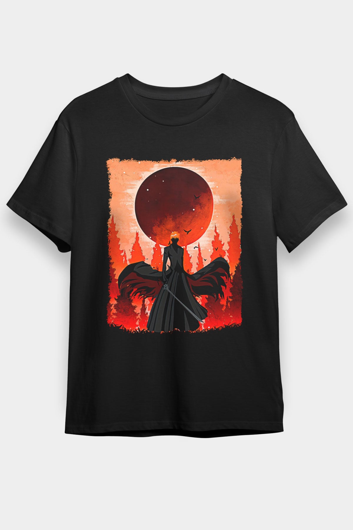 Bleach Baskılı Unisex Siyah Tişört - Tshirt