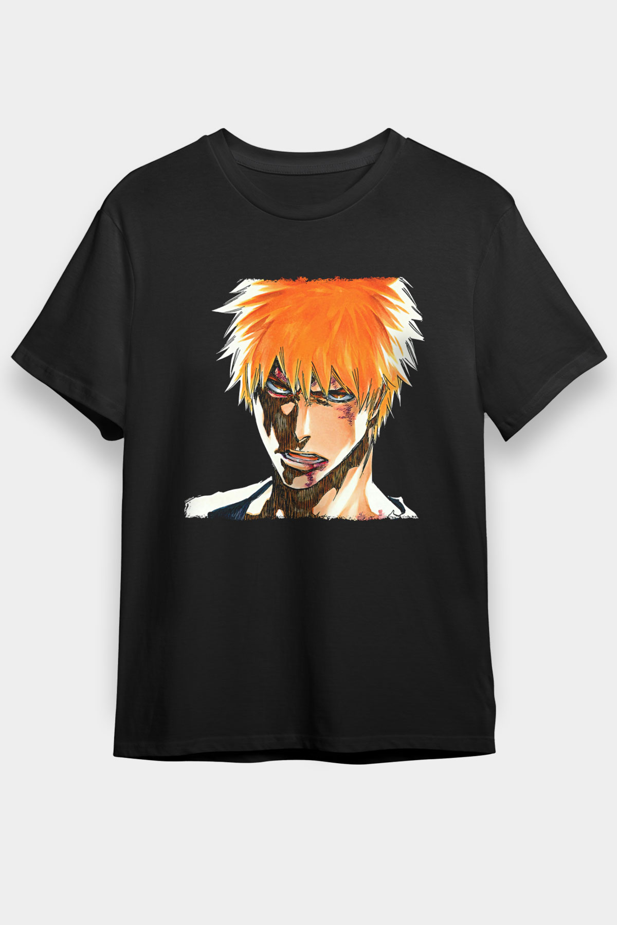 Bleach Baskılı Unisex Siyah Tişört - Tshirt