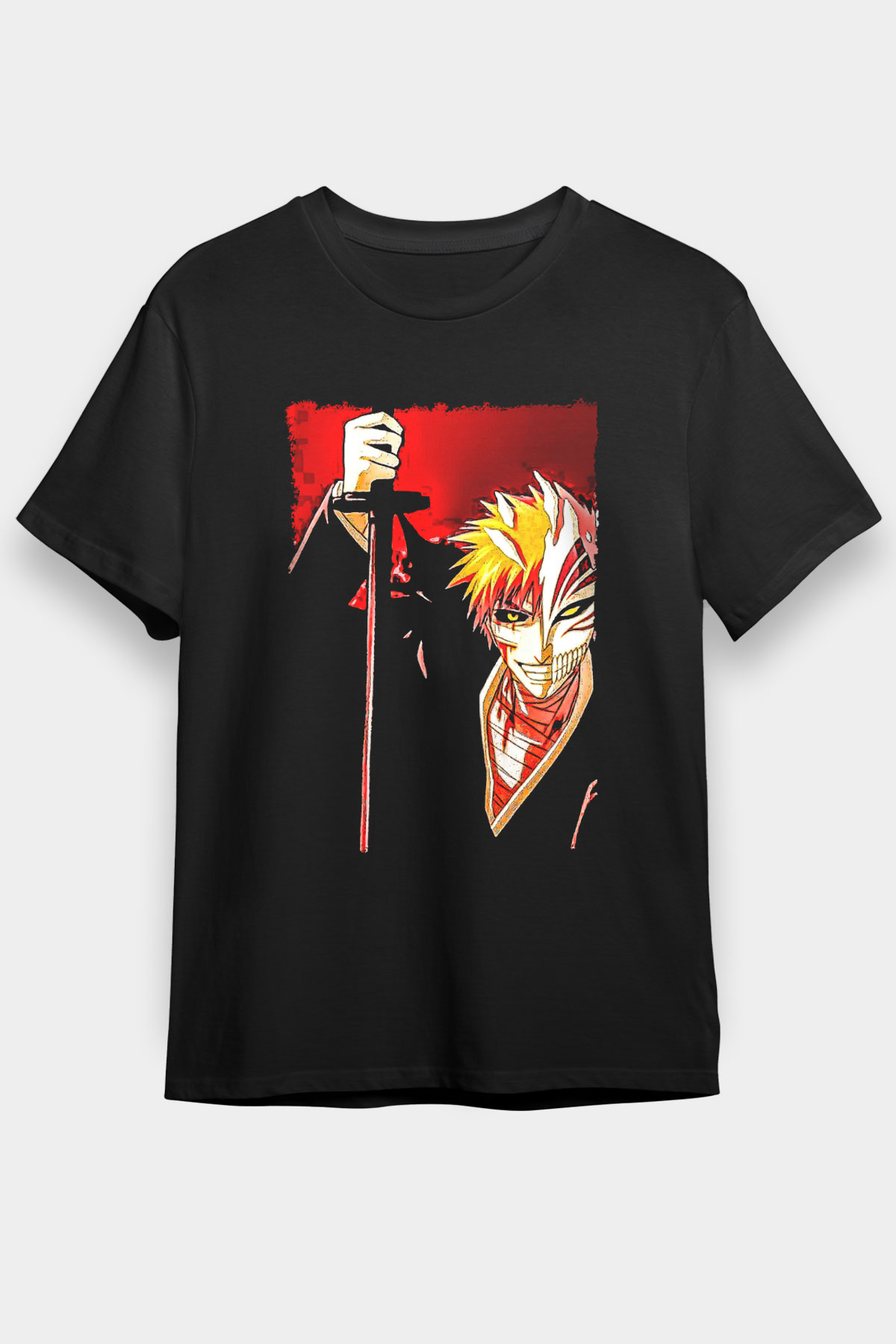 Bleach Baskılı Unisex Siyah Tişört - Tshirt