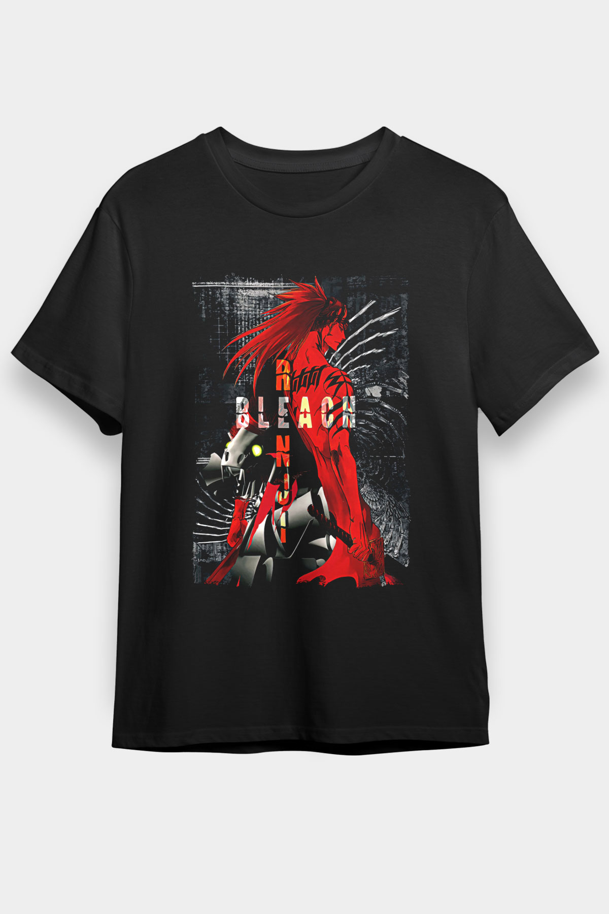 Bleach Baskılı Unisex Siyah Tişört - Tshirt