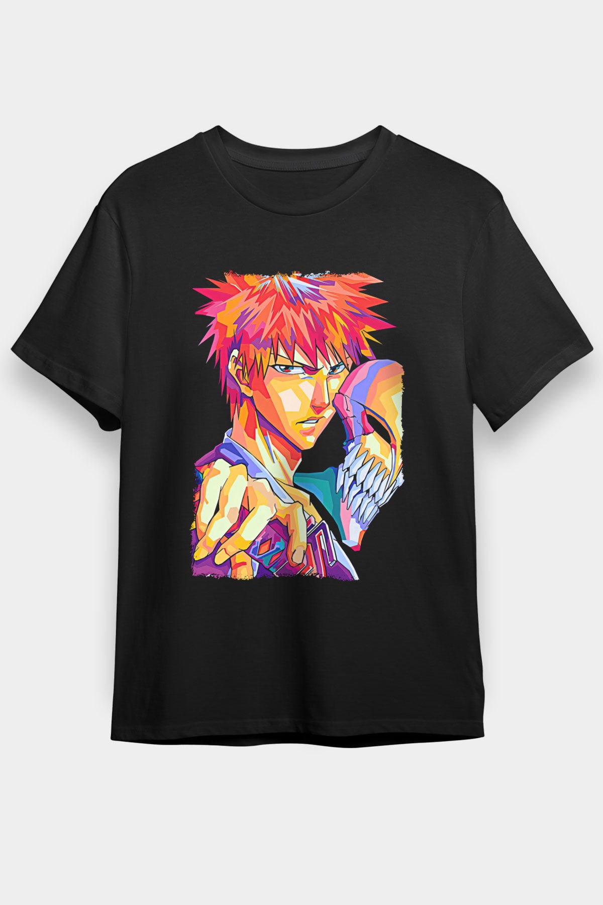 Bleach Baskılı Unisex Siyah Tişört - Tshirt