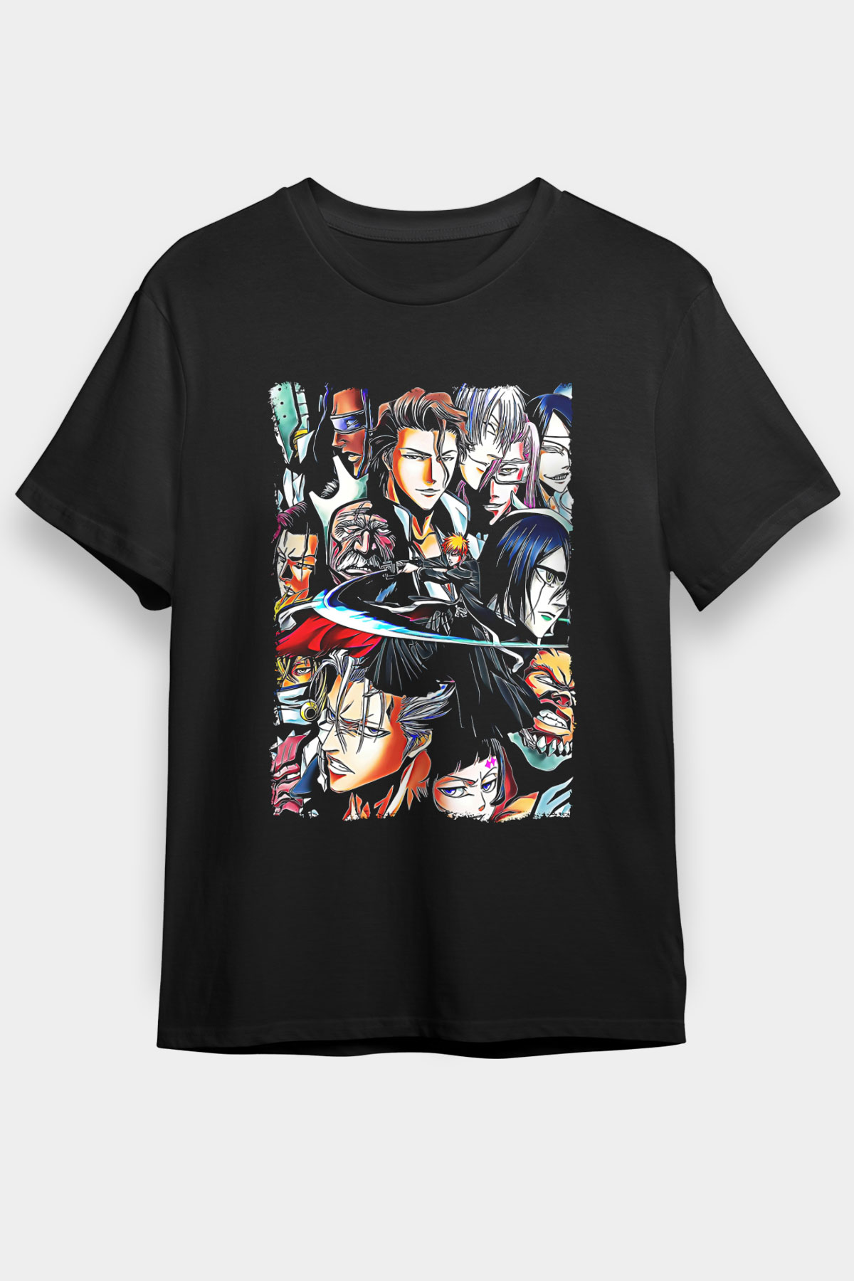 Bleach Baskılı Unisex Siyah Tişört - Tshirt