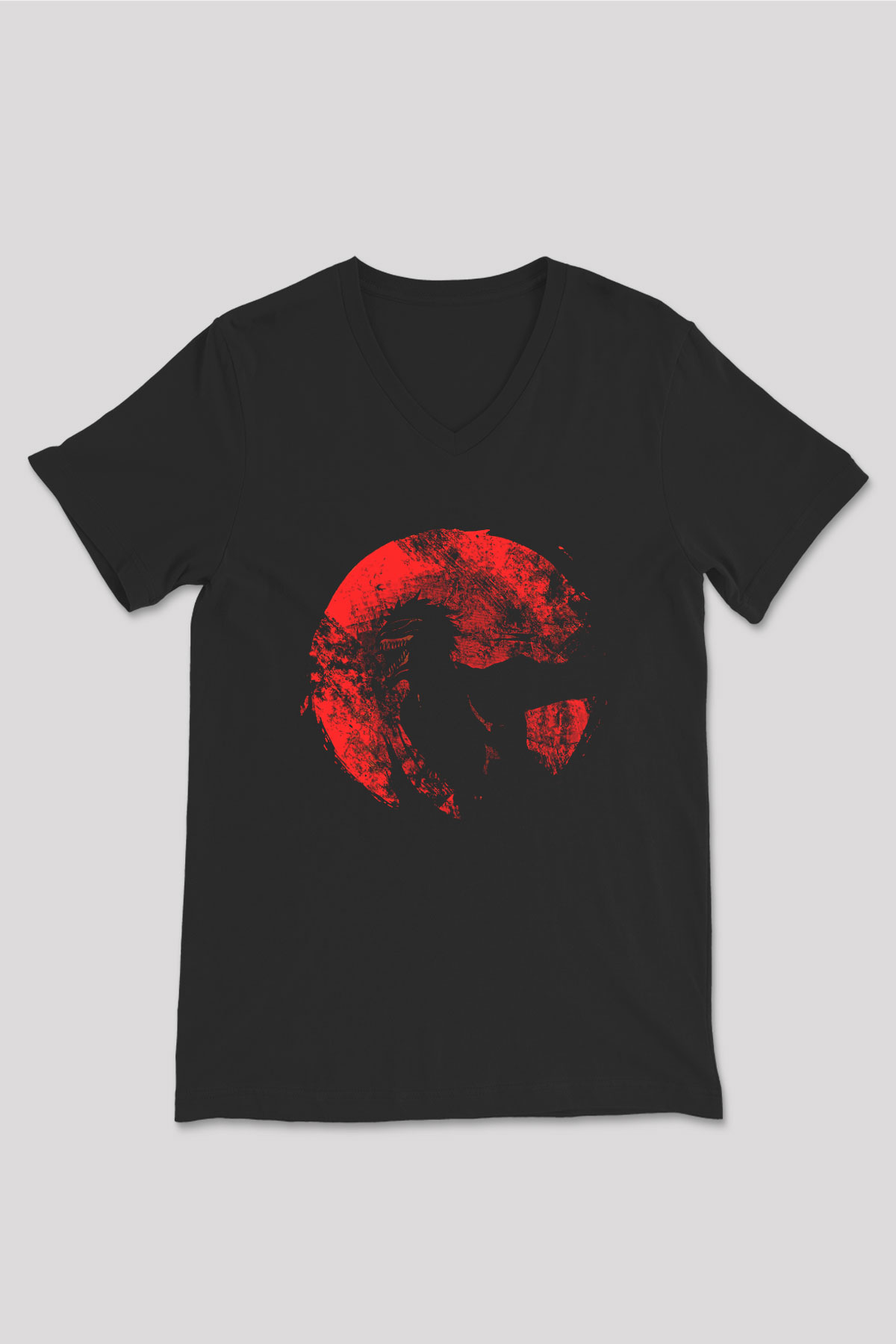 Bleach Baskılı Unisex Siyah V Yaka Tişört - Tshirt