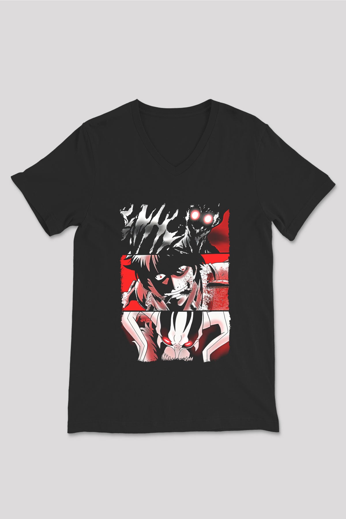 Bleach Baskılı Unisex Siyah V Yaka Tişört - Tshirt