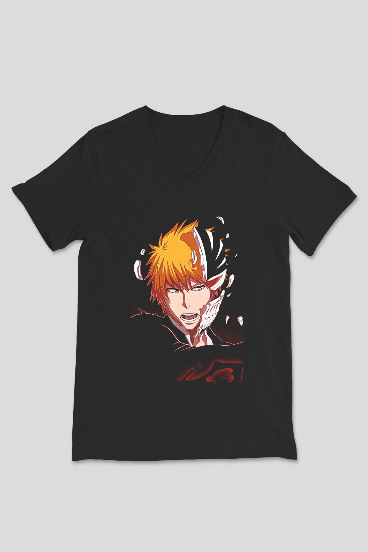 Bleach Baskılı Unisex Siyah V Yaka Tişört - Tshirt