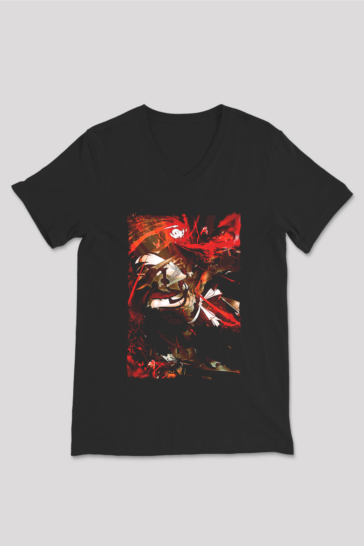Bleach Baskılı Unisex Siyah V Yaka Tişört - Tshirt