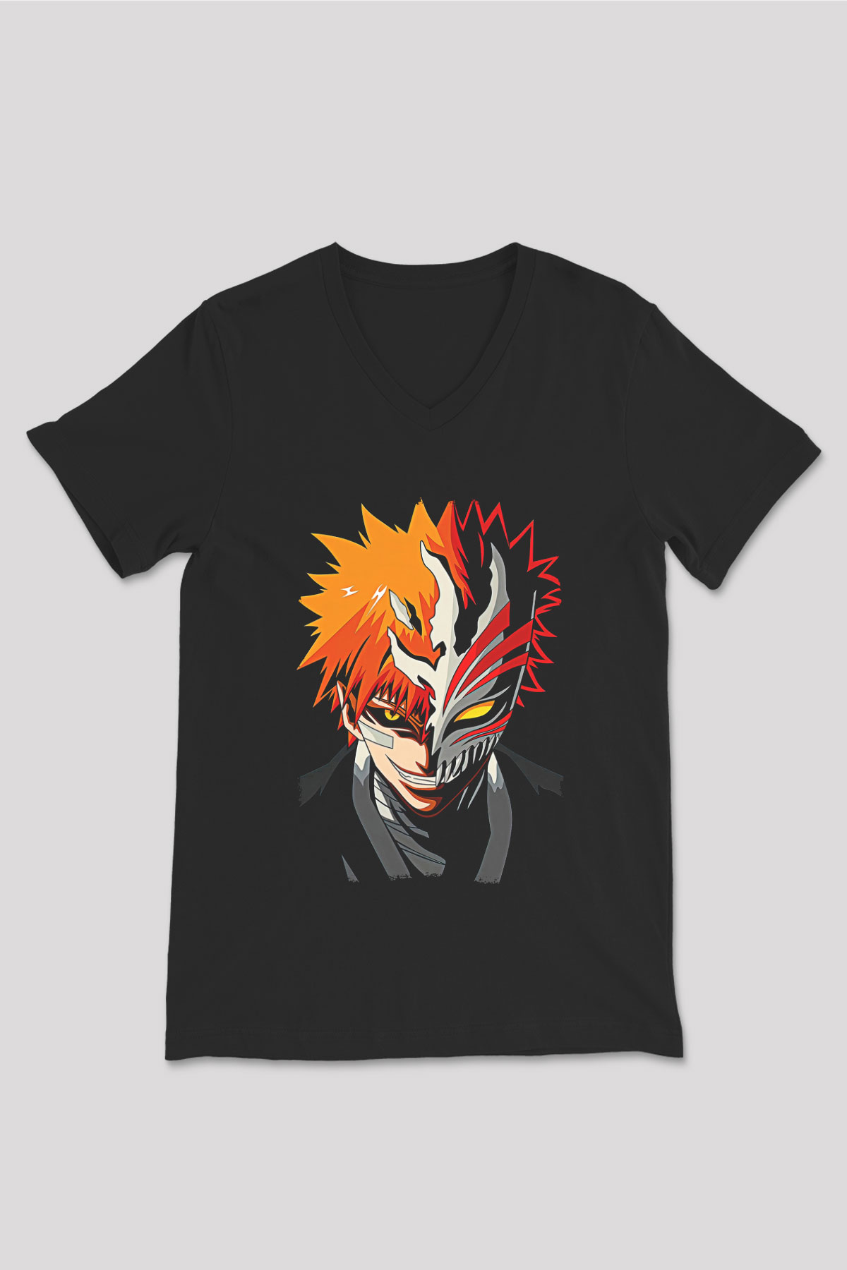 Bleach Baskılı Unisex Siyah V Yaka Tişört - Tshirt