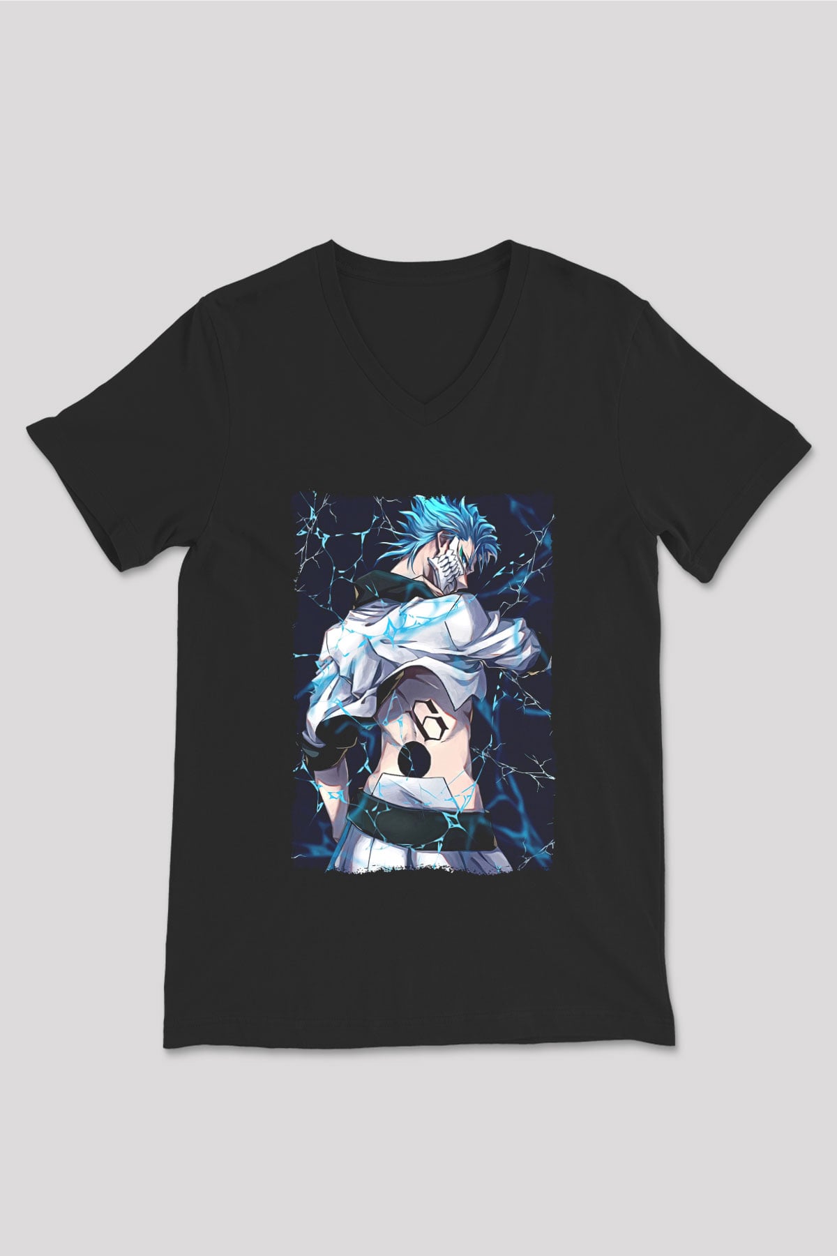 Bleach Baskılı Unisex Siyah V Yaka Tişört - Tshirt