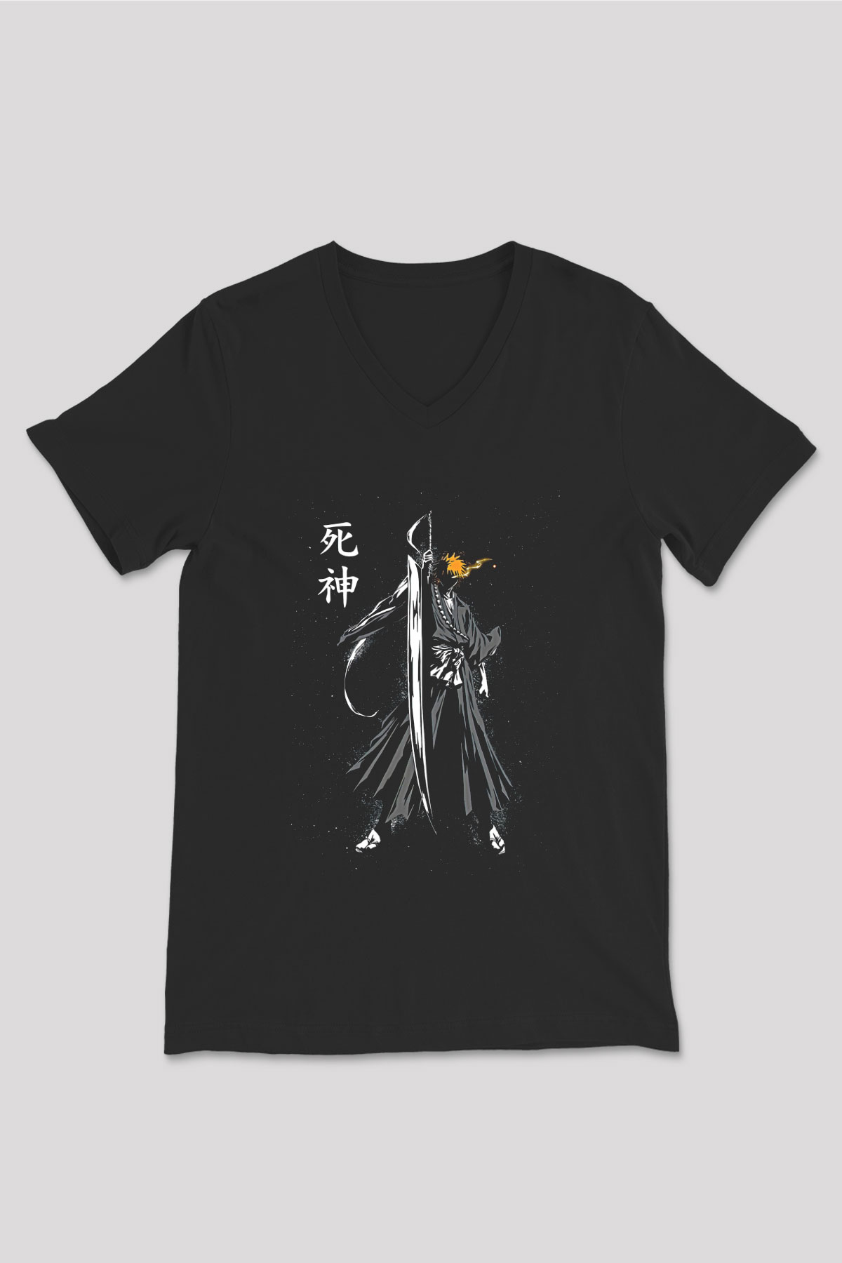 Bleach Baskılı Unisex Siyah V Yaka Tişört - Tshirt