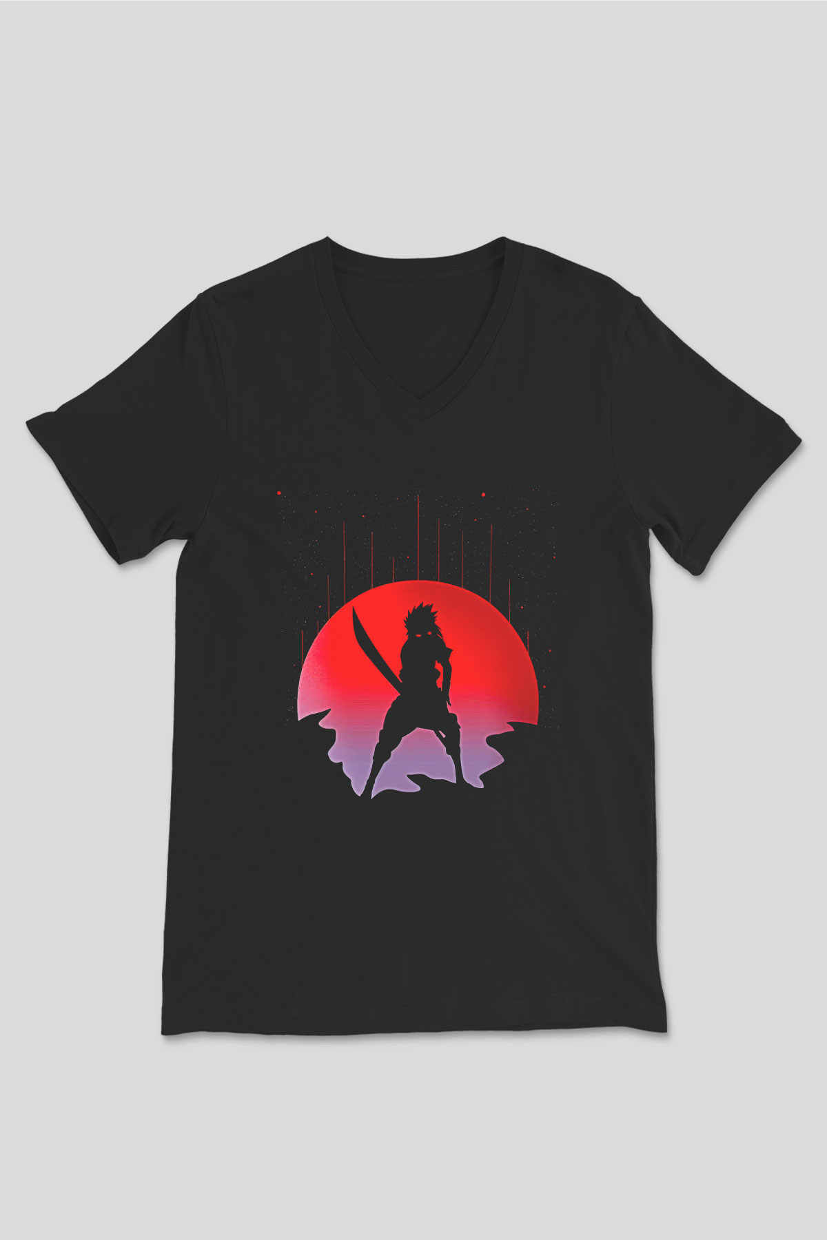 Bleach Baskılı Unisex Siyah V Yaka Tişört - Tshirt