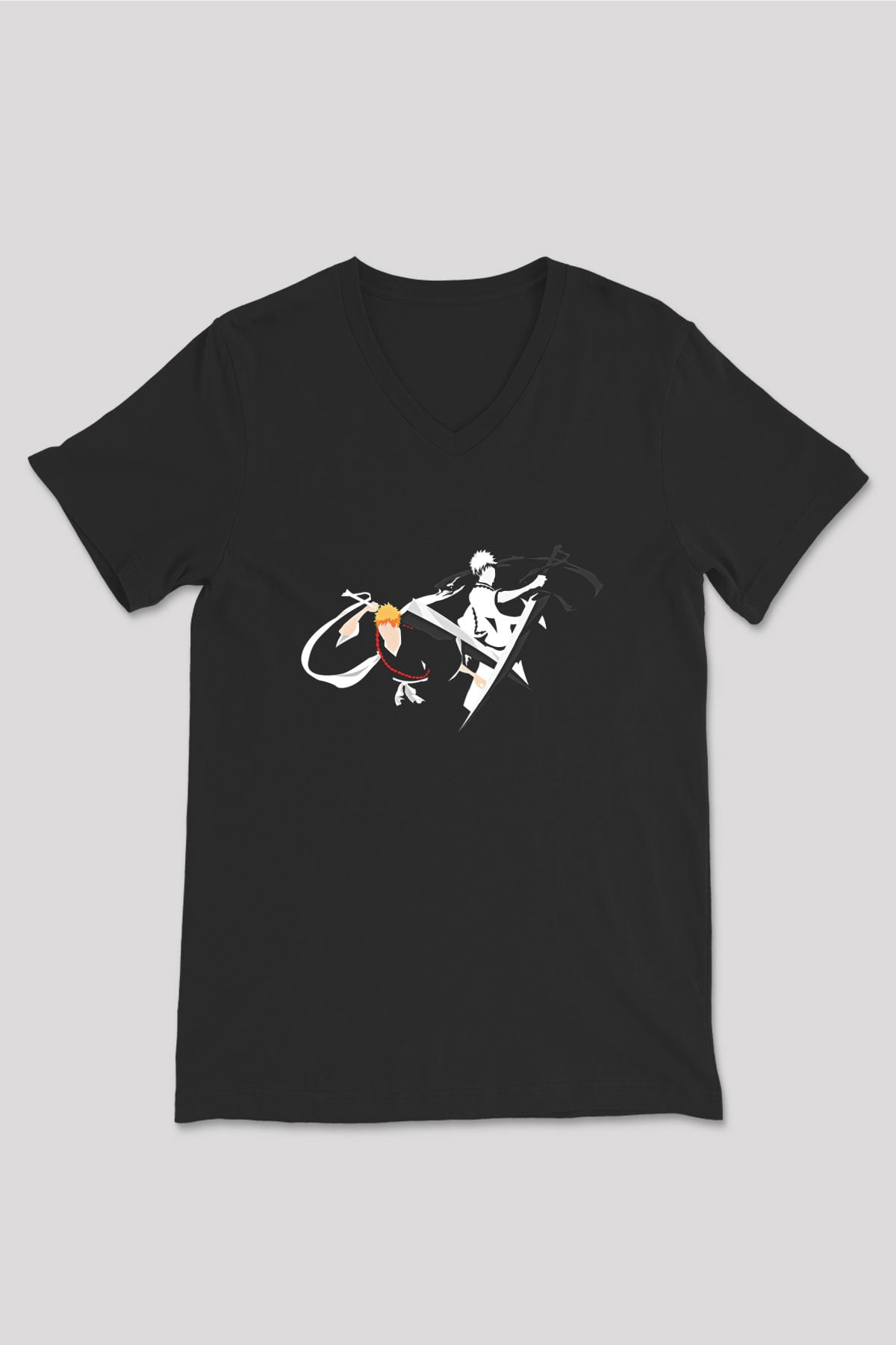 Bleach Baskılı Unisex Siyah V Yaka Tişört - Tshirt