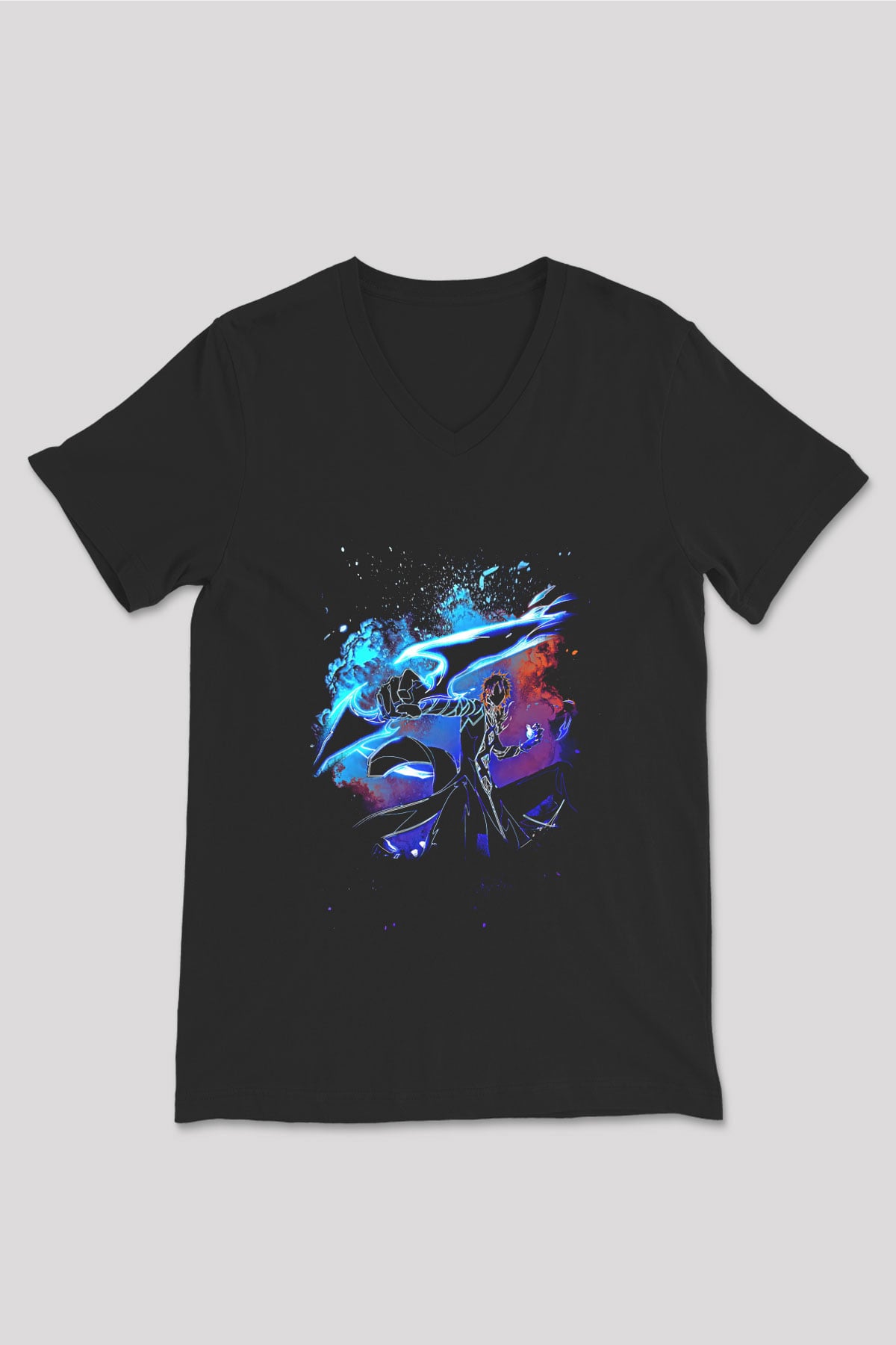 Bleach Baskılı Unisex Siyah V Yaka Tişört - Tshirt