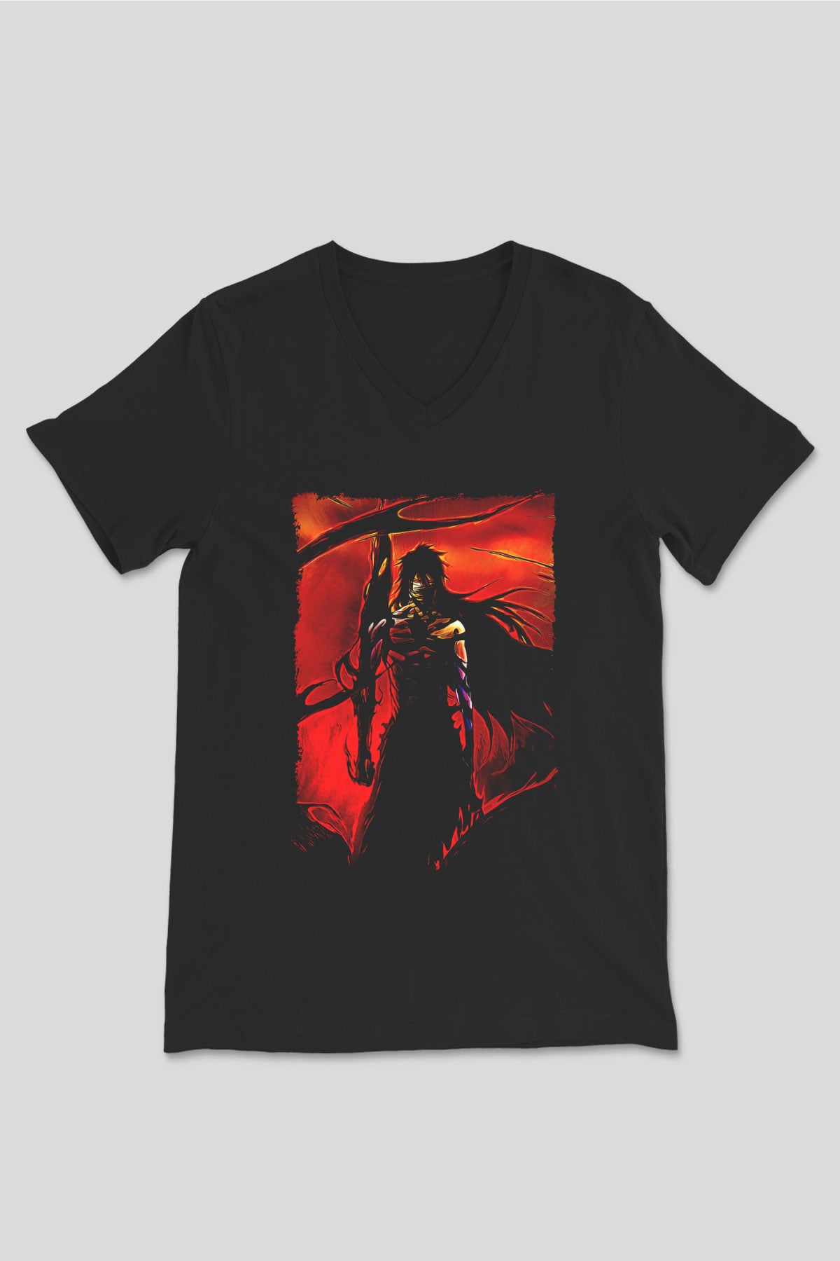 Bleach Baskılı Unisex Siyah V Yaka Tişört - Tshirt