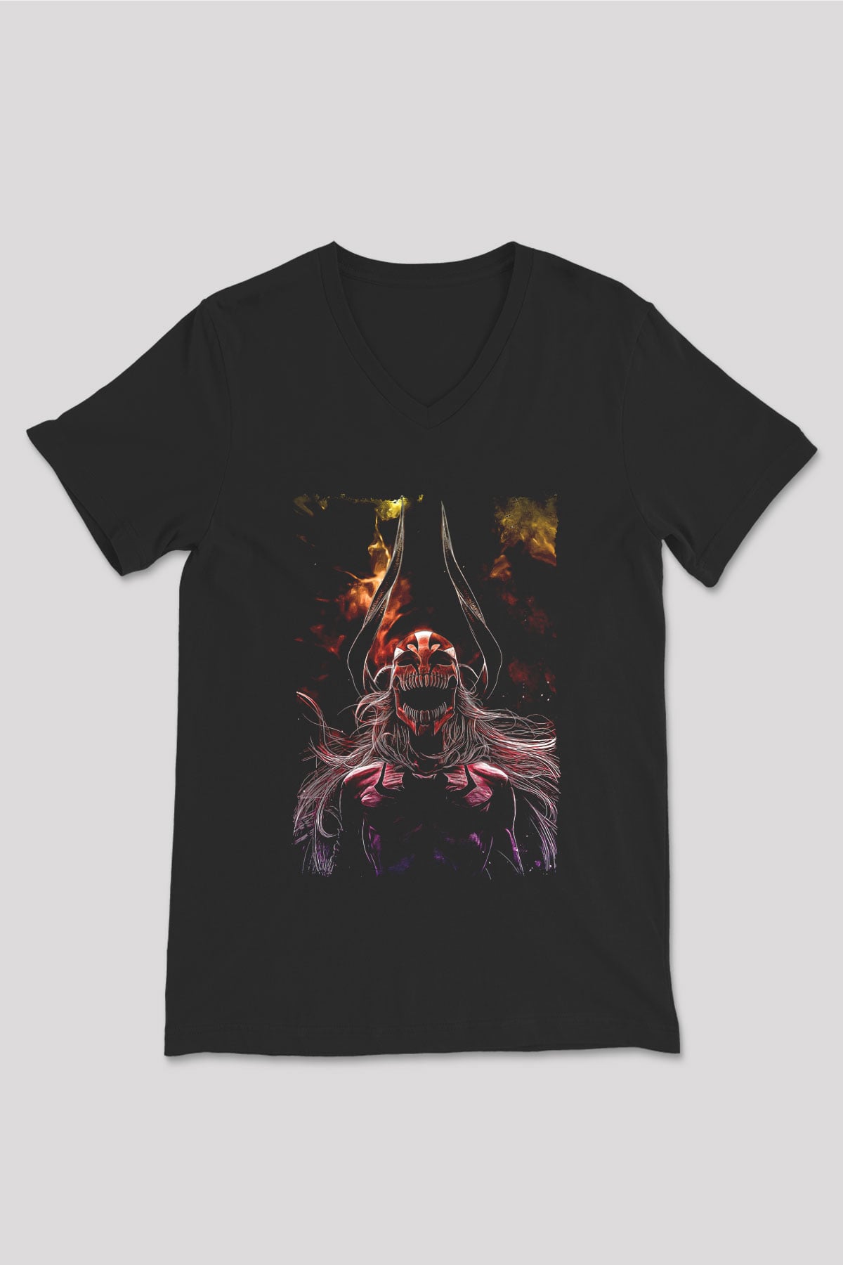 Bleach Baskılı Unisex Siyah V Yaka Tişört - Tshirt