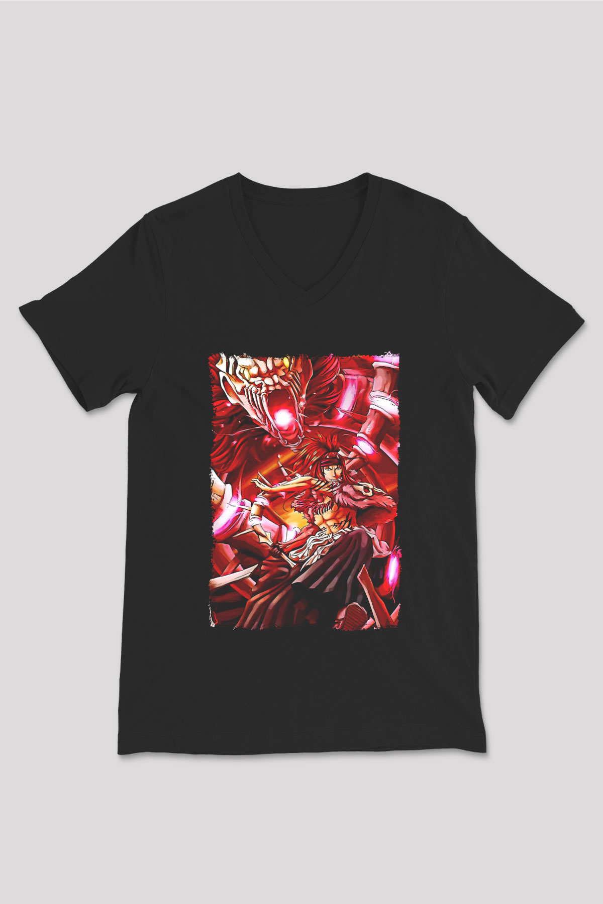 Bleach Baskılı Unisex Siyah V Yaka Tişört - Tshirt