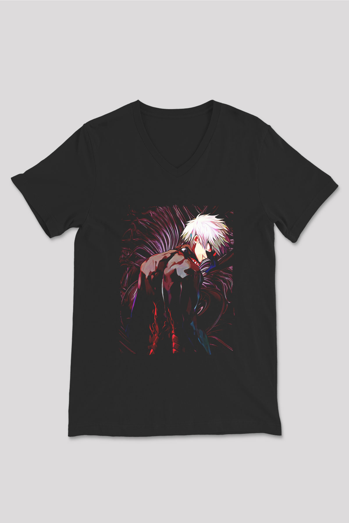 Bleach Baskılı Unisex Siyah V Yaka Tişört - Tshirt