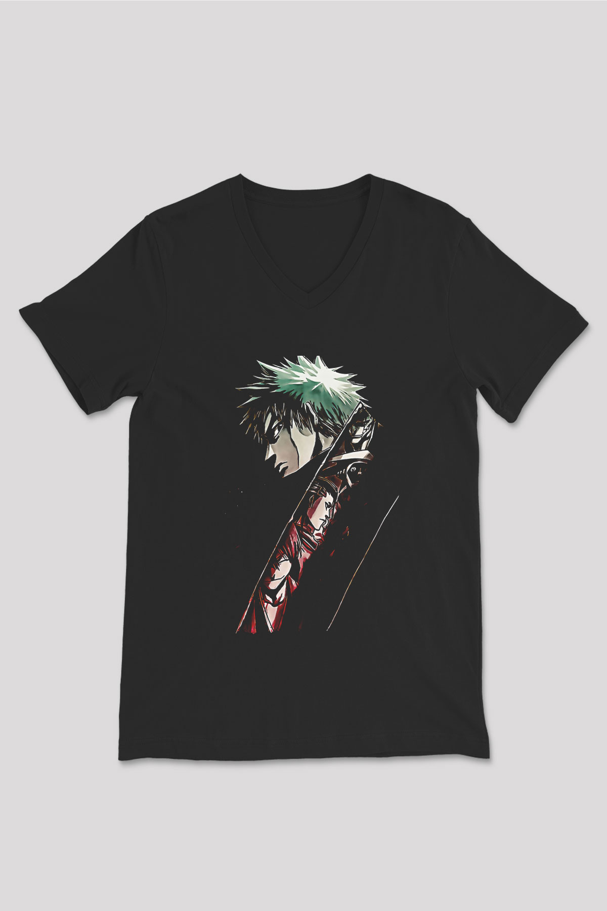 Bleach Baskılı Unisex Siyah V Yaka Tişört - Tshirt