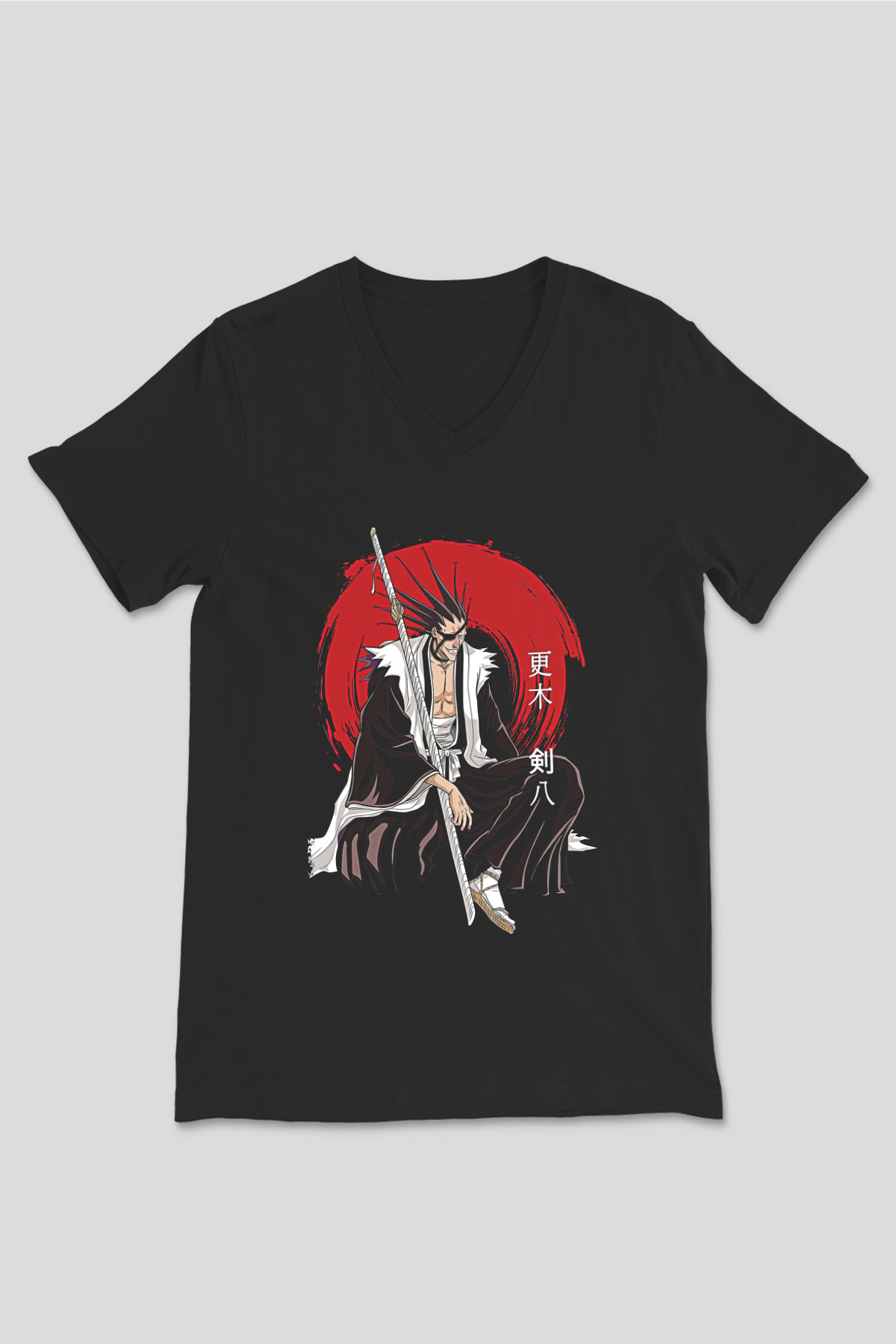 Bleach Baskılı Unisex Siyah V Yaka Tişört - Tshirt