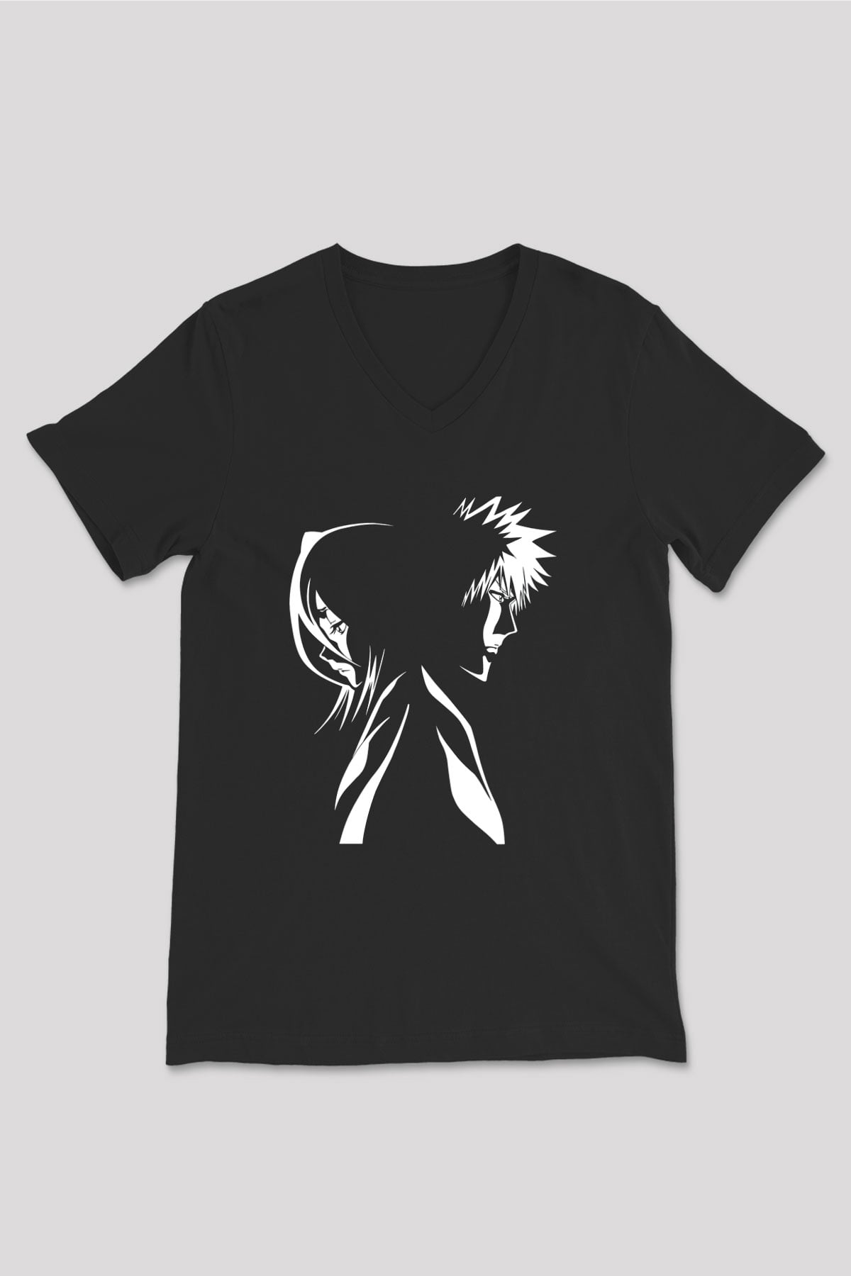 Bleach Baskılı Unisex Siyah V Yaka Tişört - Tshirt