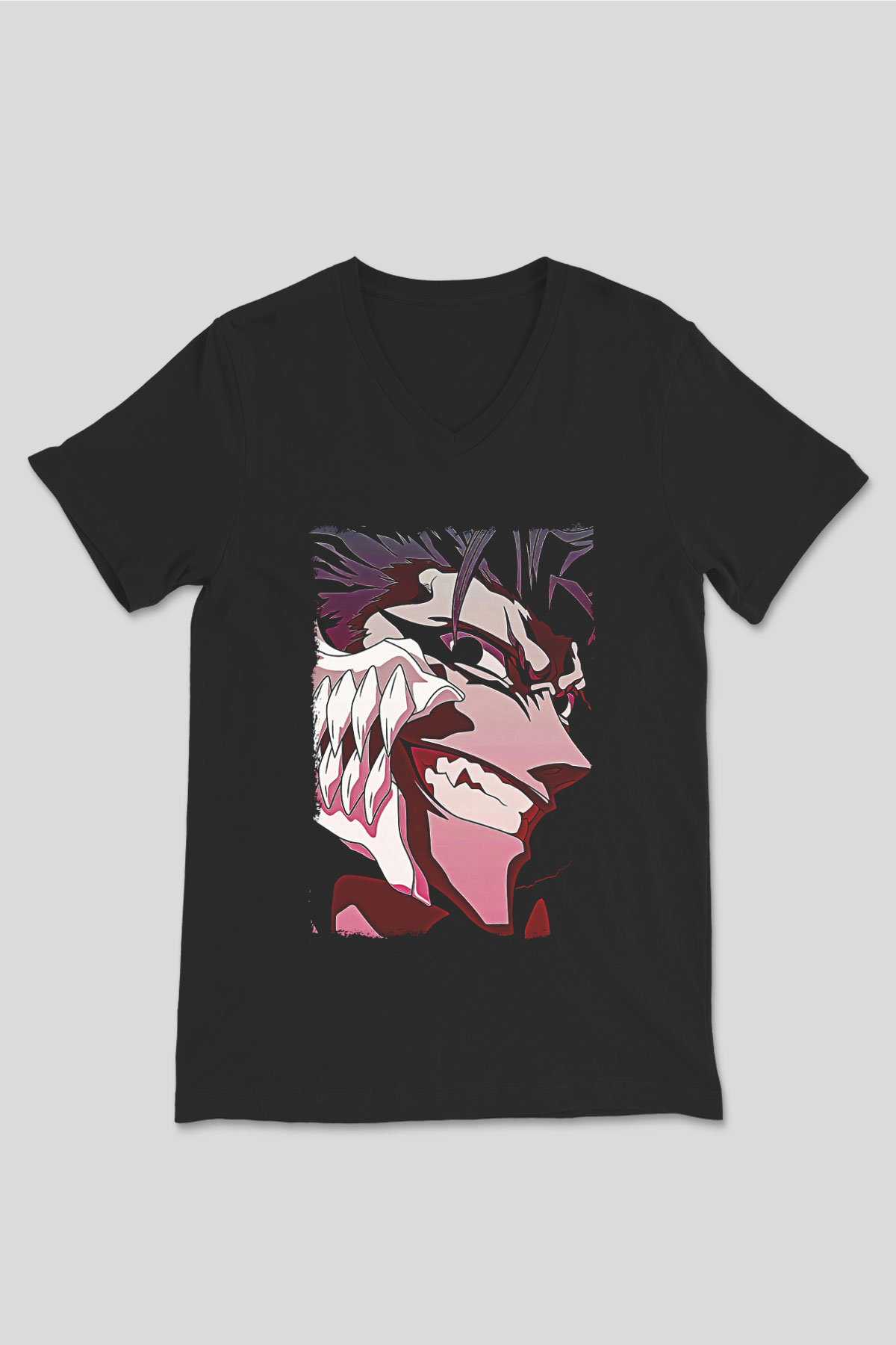 Bleach Baskılı Unisex Siyah V Yaka Tişört - Tshirt