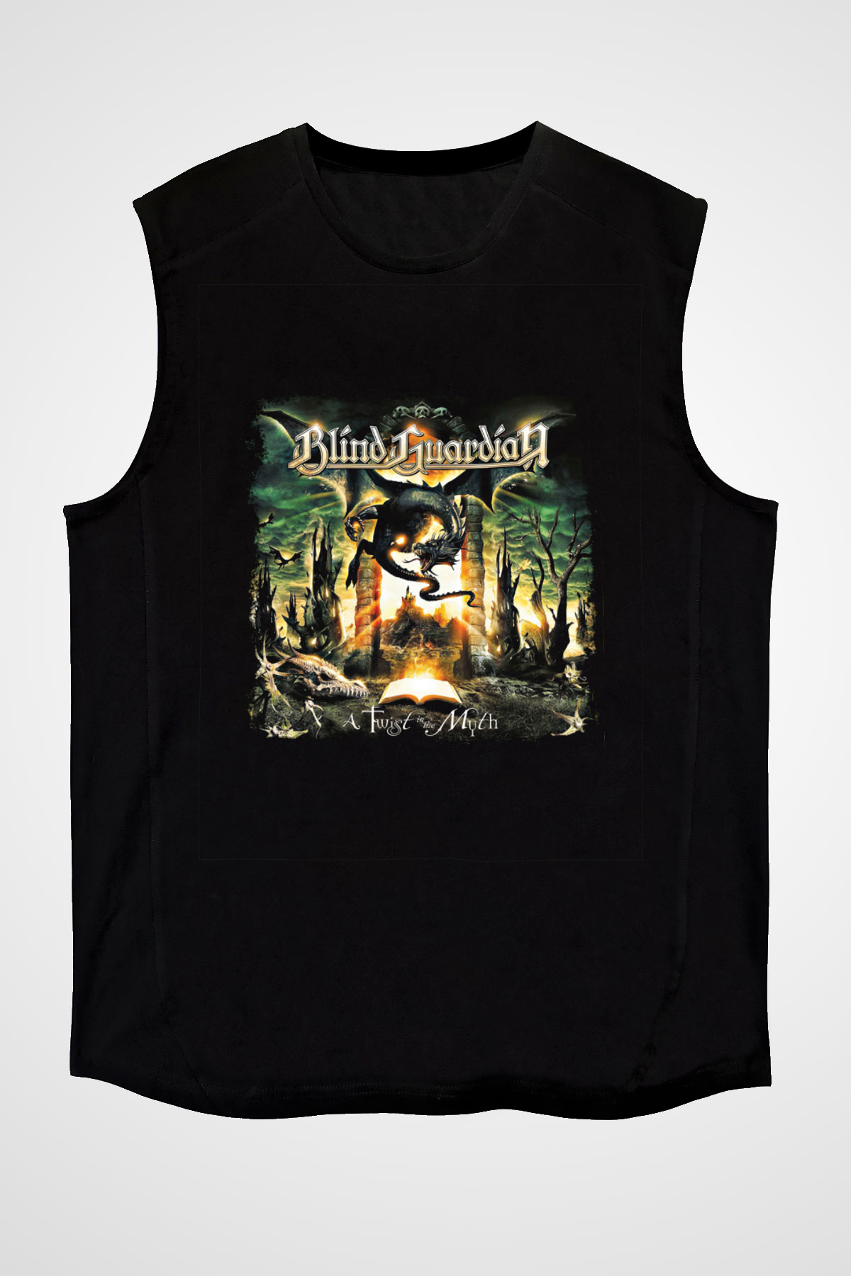 Blind Guardian Baskılı Unisex Siyah Kolsuz Tişört