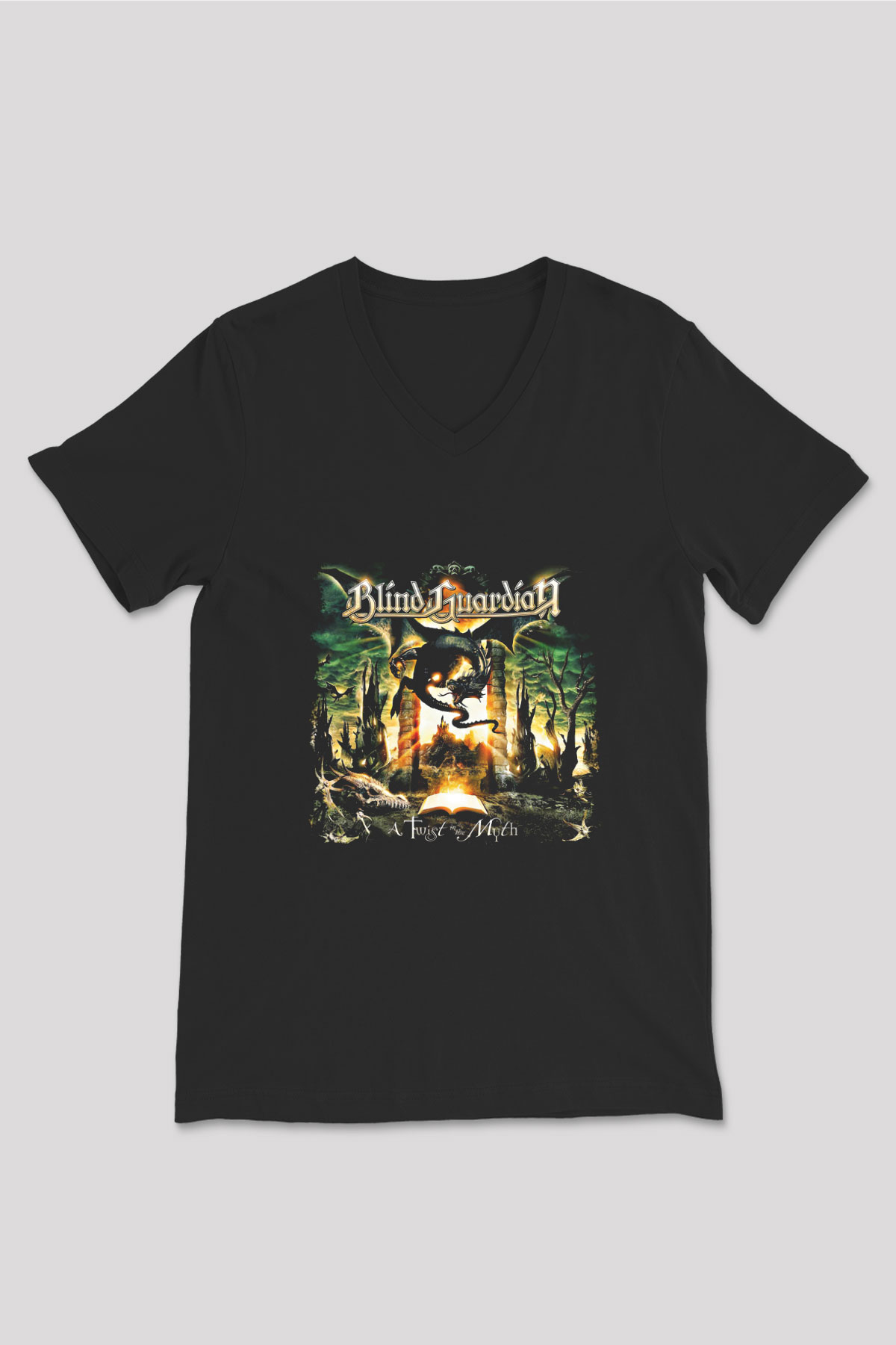 Blind Guardian Baskılı Unisex Siyah V Yaka Tişört