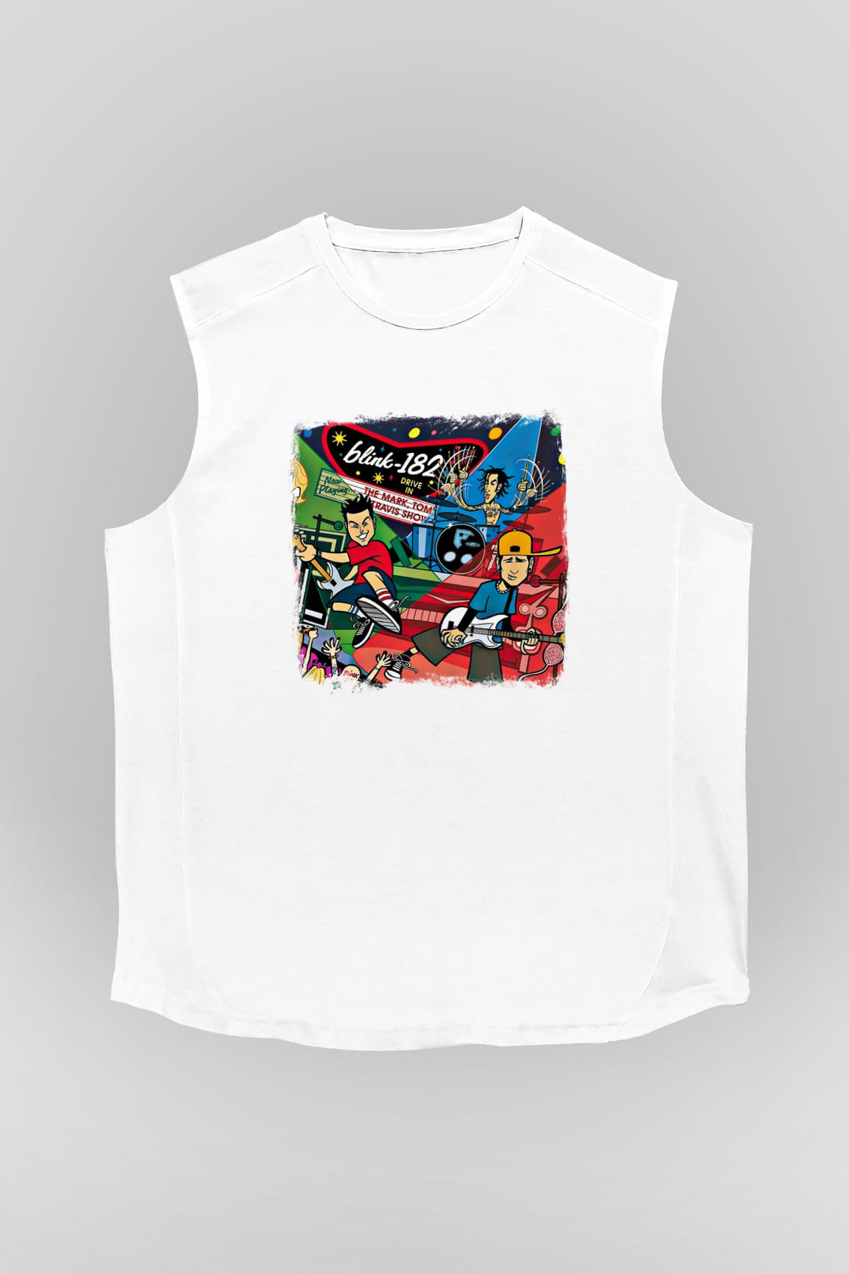 Blink-182 Baskılı Unisex Beyaz Kolsuz Tişört