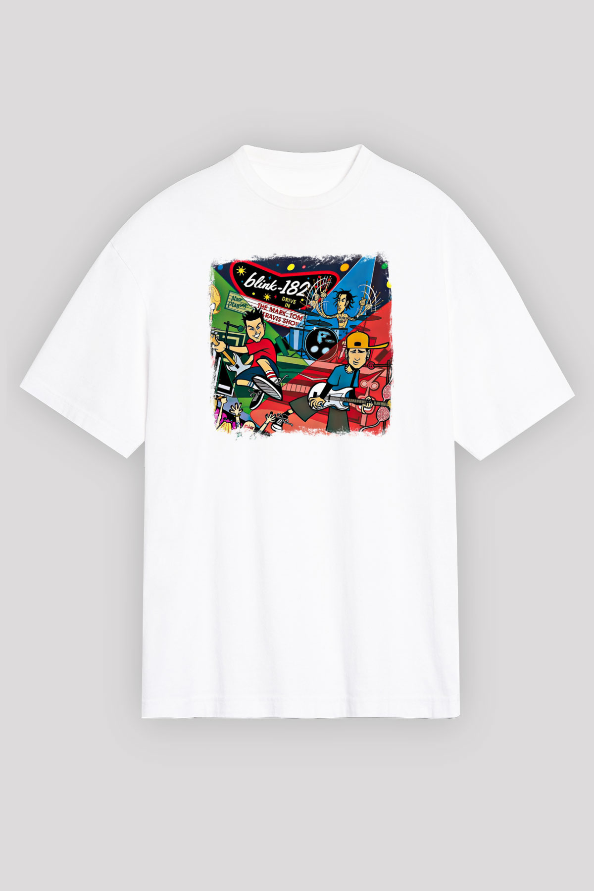 Blink-182 Baskılı Unisex Beyaz Oversize Tişört