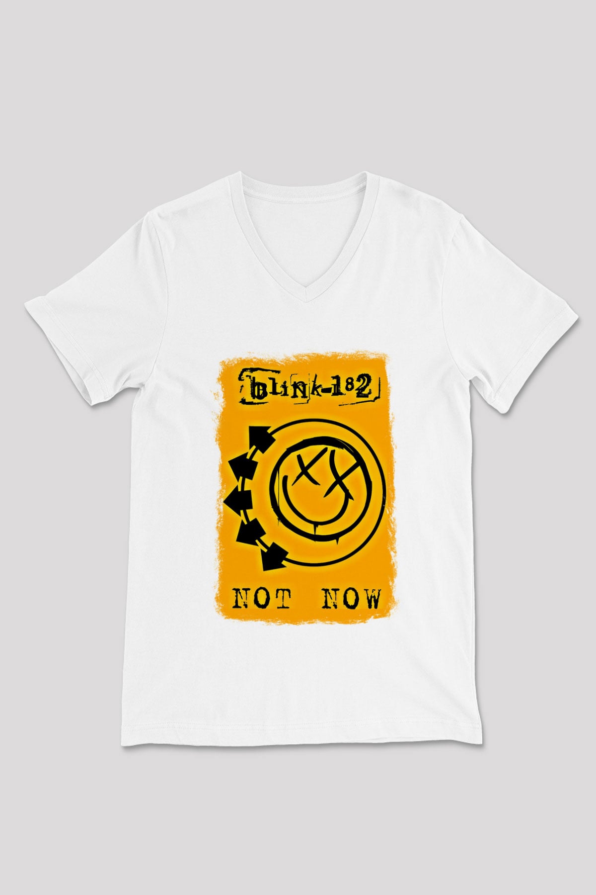 Blink-182 Baskılı Unisex Beyaz V Yaka Tişört