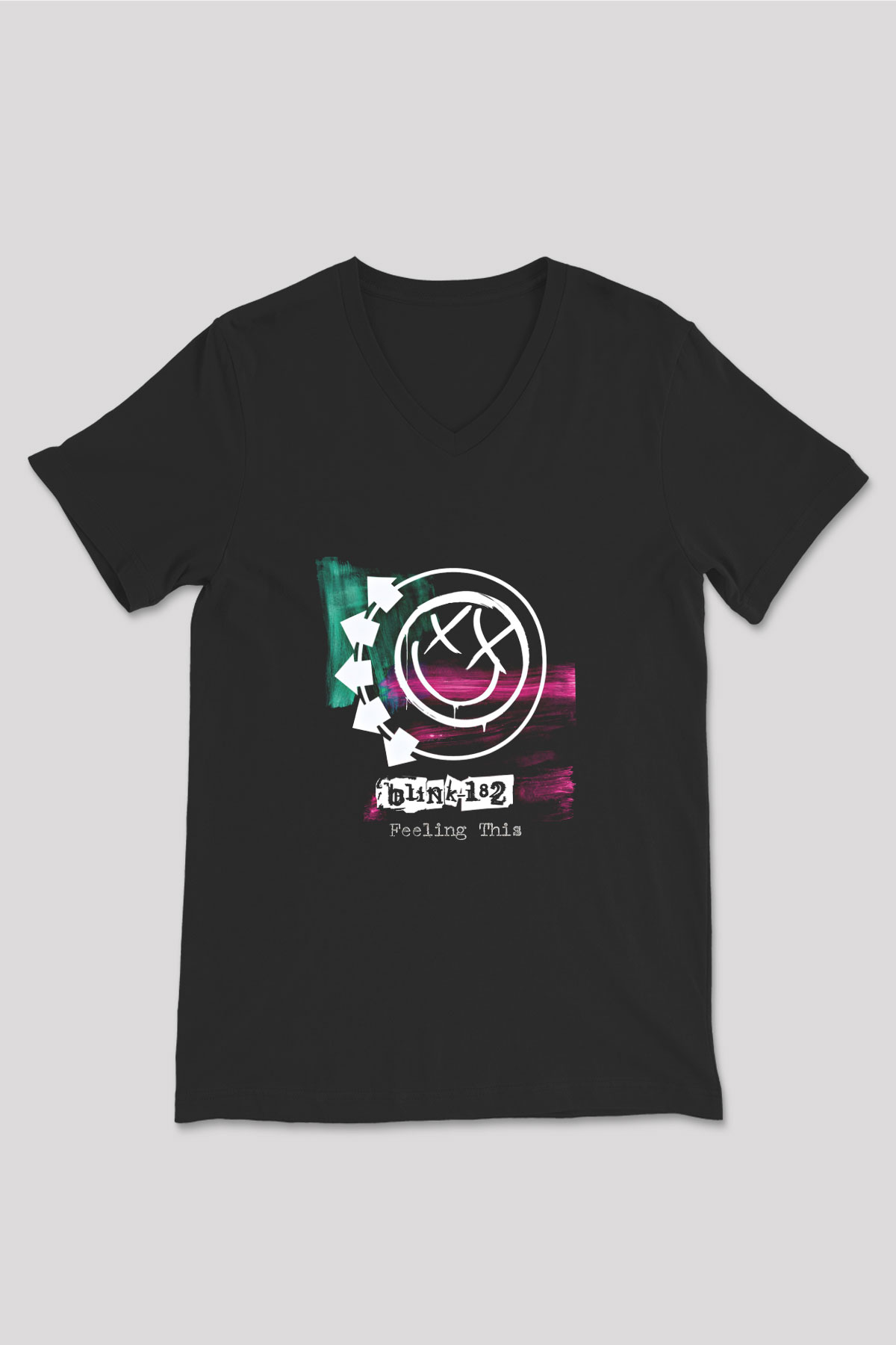 Blink-182 Baskılı Unisex Siyah V Yaka Tişört