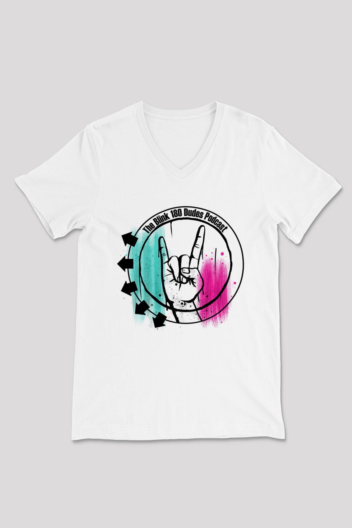 Blink 182 Beyaz Unisex V Yaka Tişört