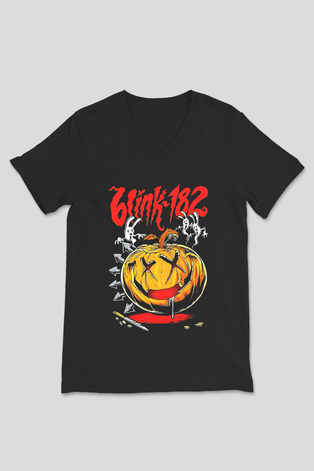 Blink 182 Siyah Unisex V Yaka Tişört T-Shirt