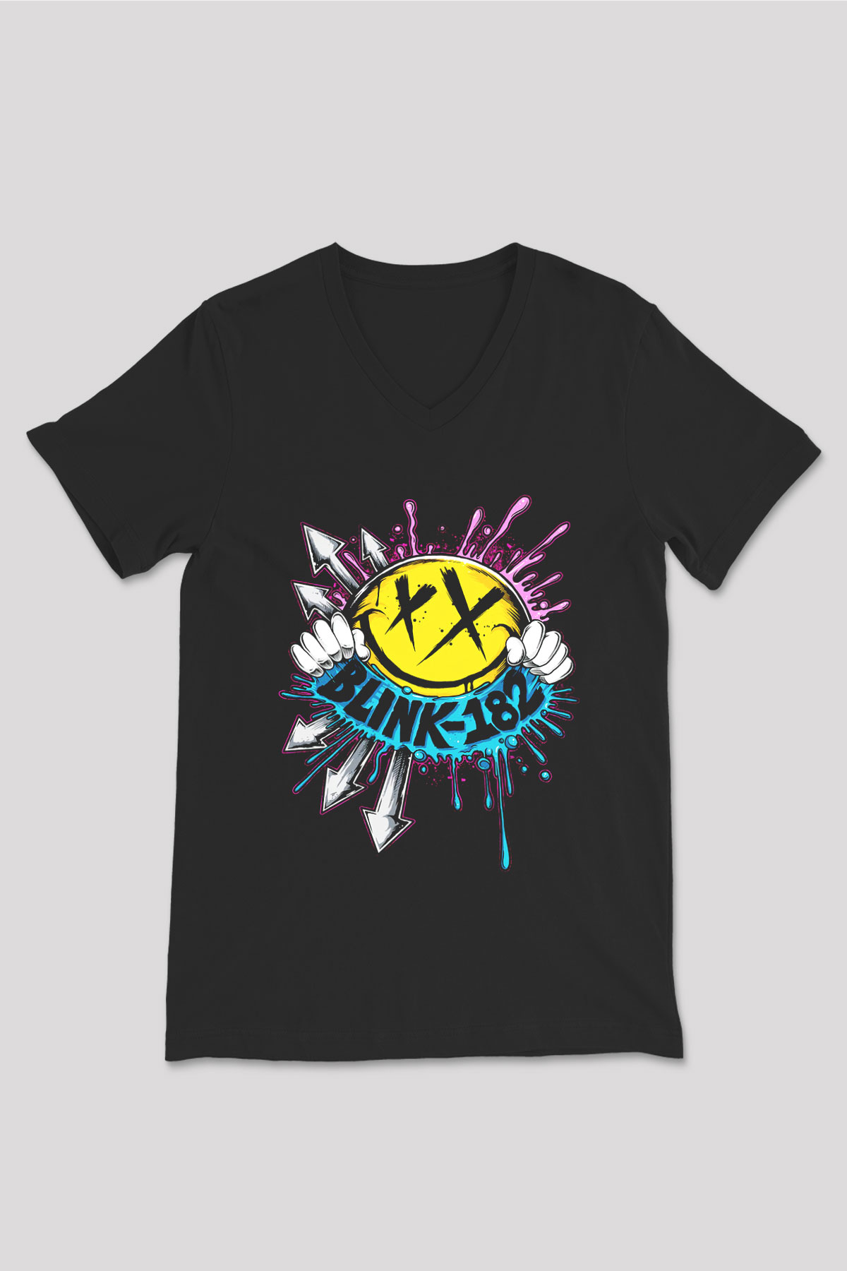 Blink 182 Siyah Unisex V Yaka Tişört T-Shirt