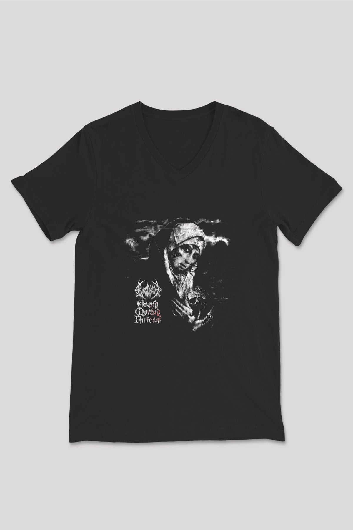 Bloodbath Baskılı Unisex Siyah V Yaka Tişört