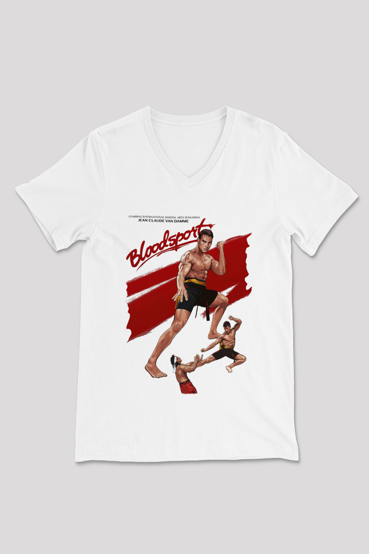 Bloodsport Kan Sporu Beyaz Unisex V Yaka Tişört