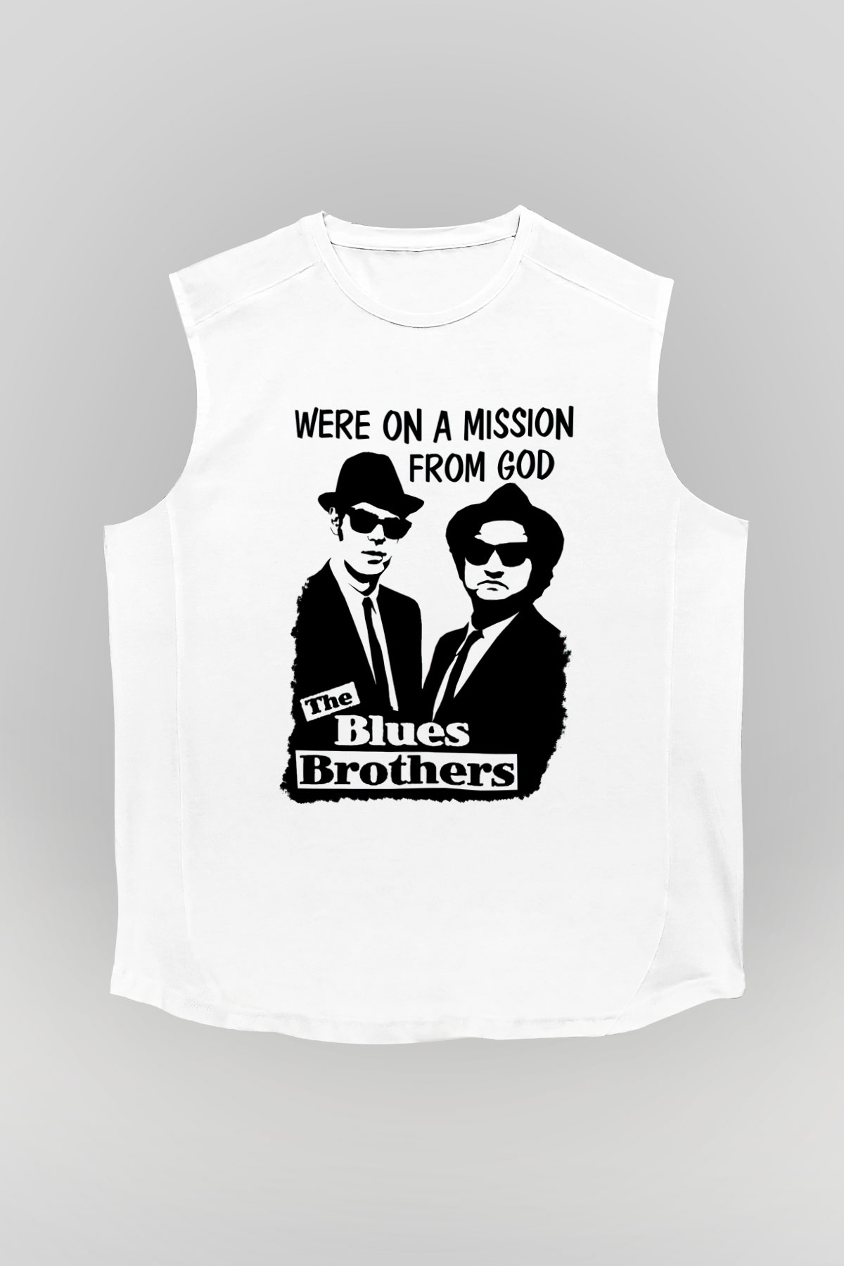 Blue Brothers Beyaz Unisex Kolsuz Tişört