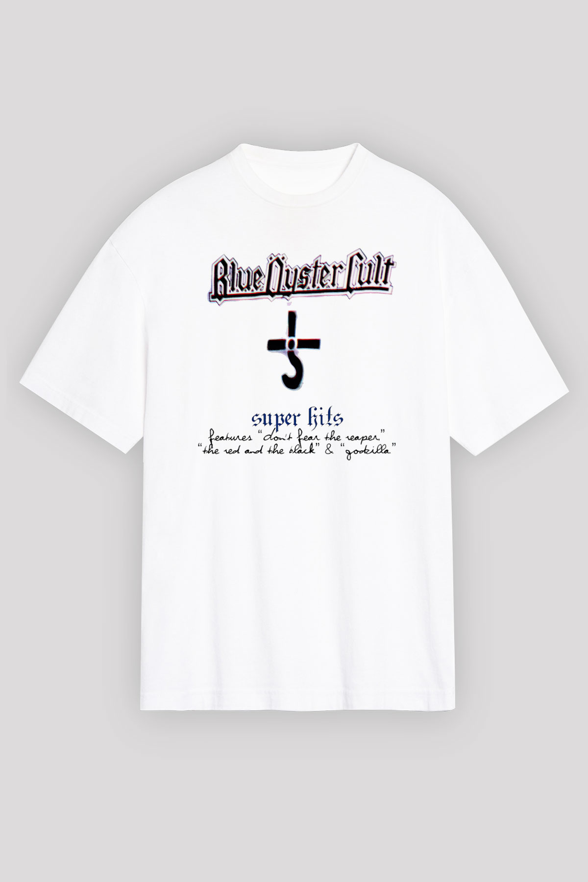 Blue Oyster Cult Baskılı Beyaz Unisex Oversize Tişört - Tshirt