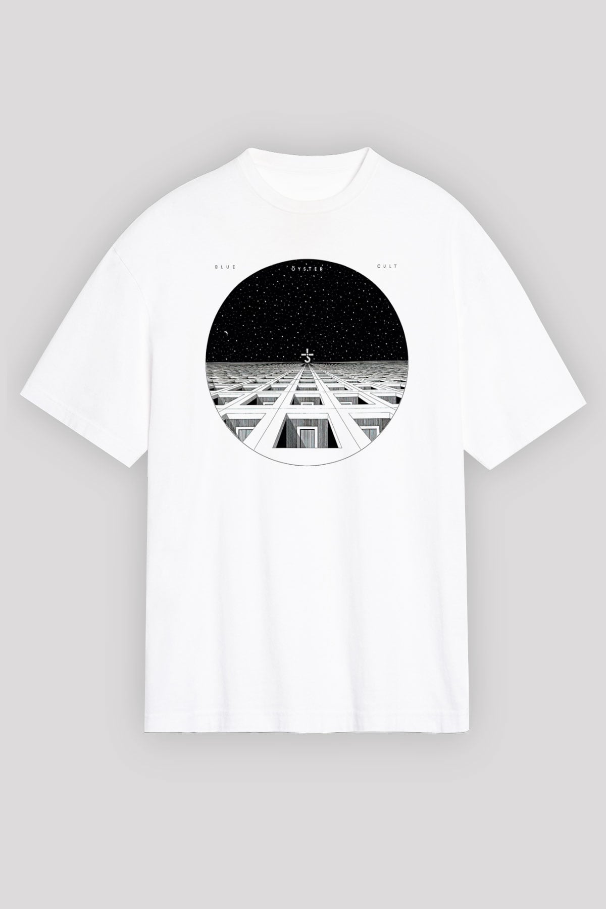 Blue Oyster Cult Baskılı Beyaz Unisex Oversize Tişört - Tshirt