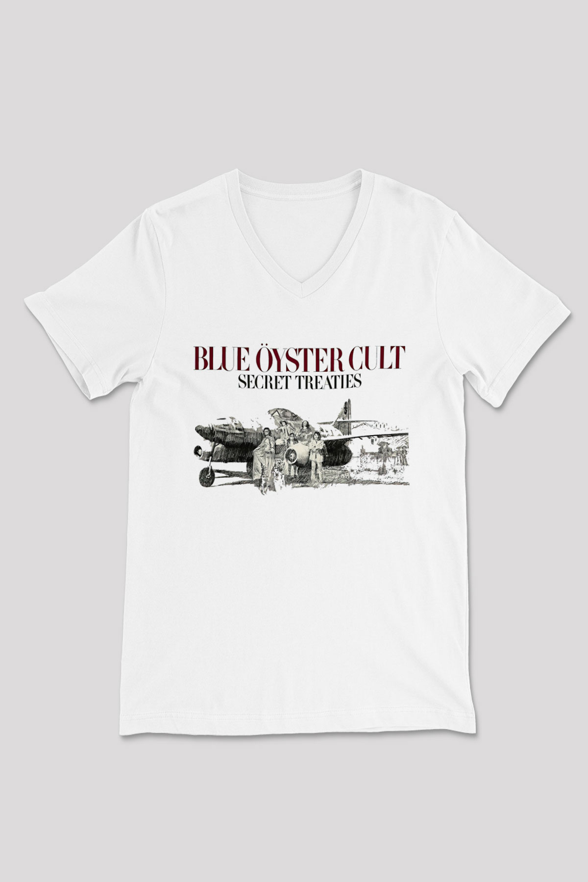 Blue Oyster Cult Baskılı Beyaz Unisex V Yaka Tişört - Tshirt