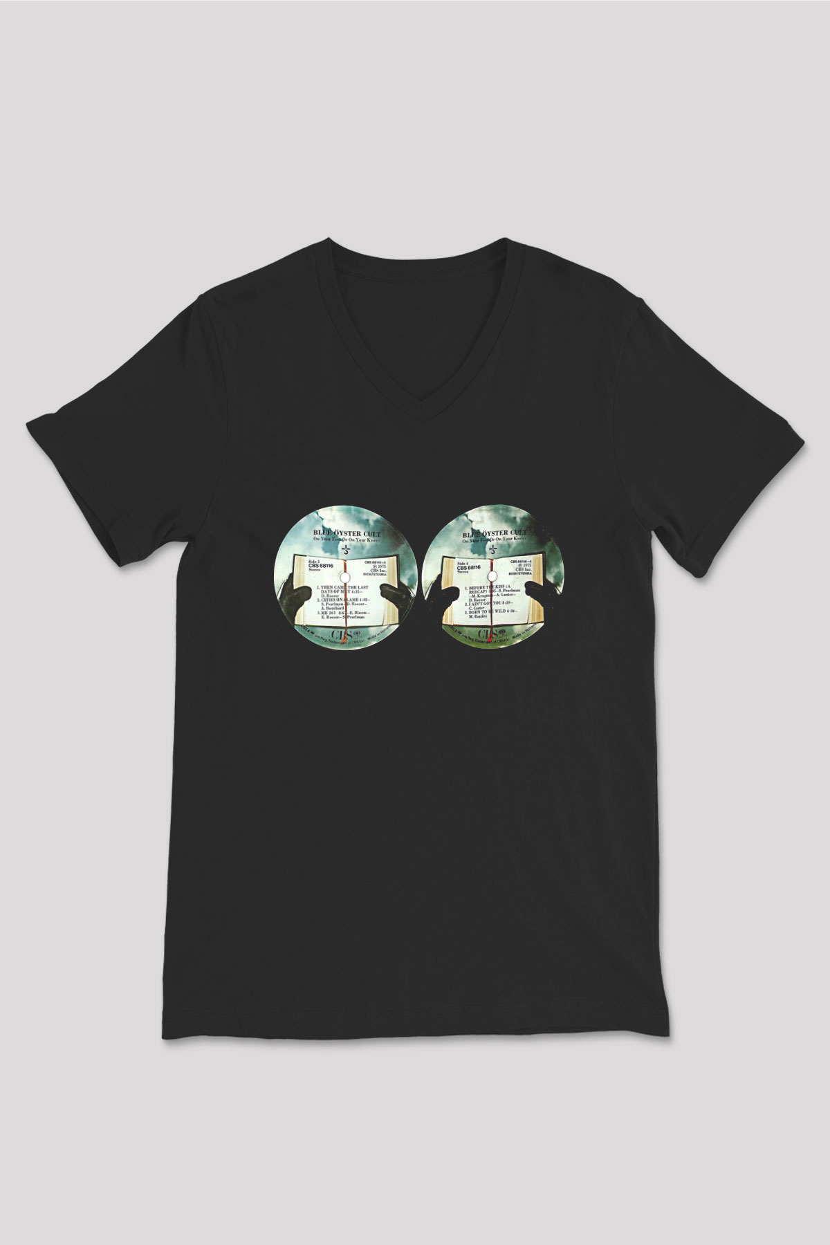 Blue Oyster Cult Baskılı Unisex Siyah V Yaka Tişört - Tshirt