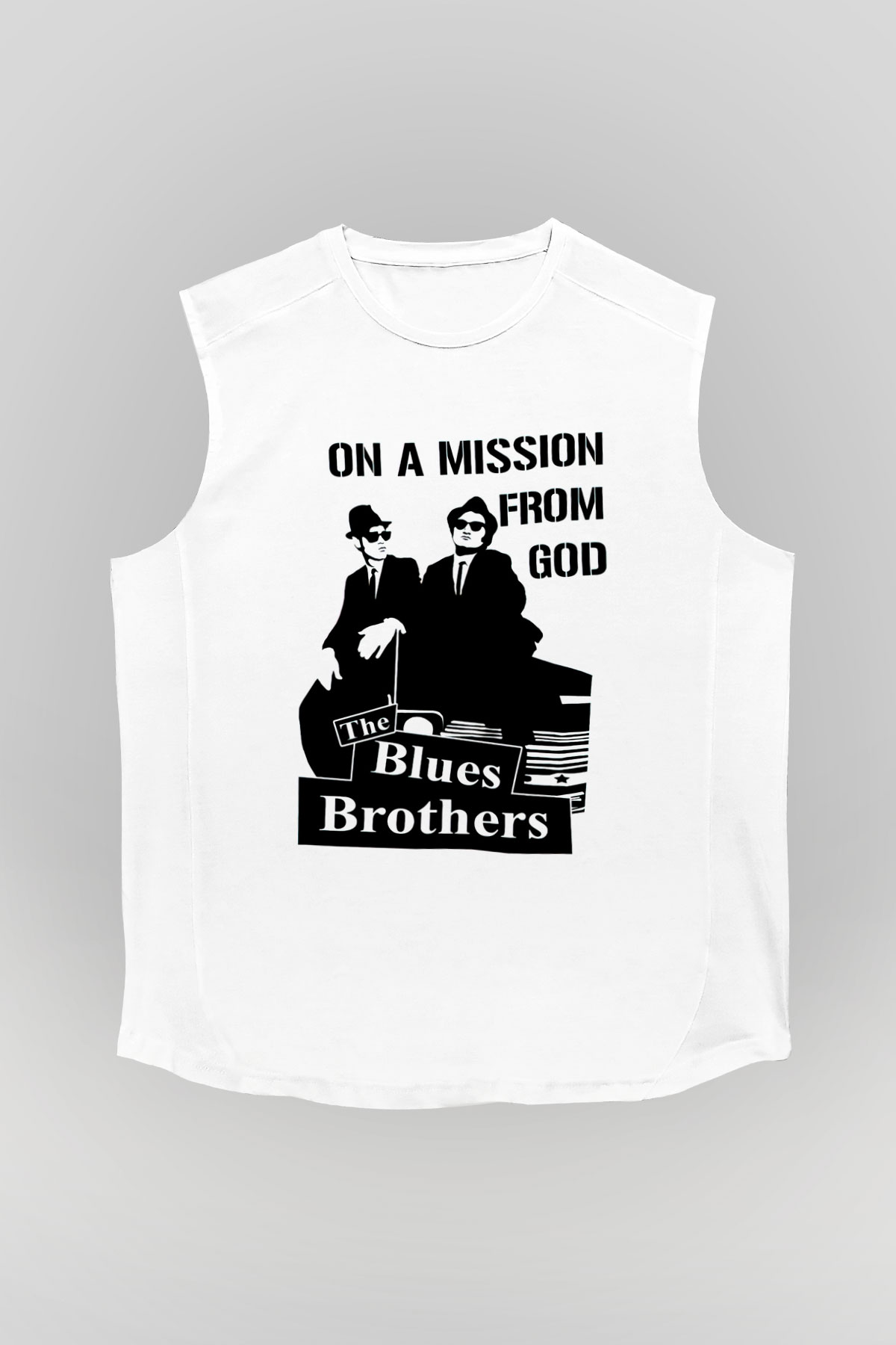 Blues Brothers Beyaz Unisex Kolsuz Tişört