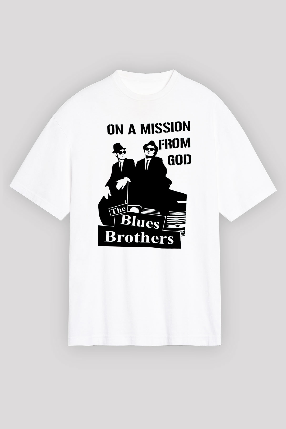 Blues Brothers Beyaz Unisex Oversize Tişört T-Shirt