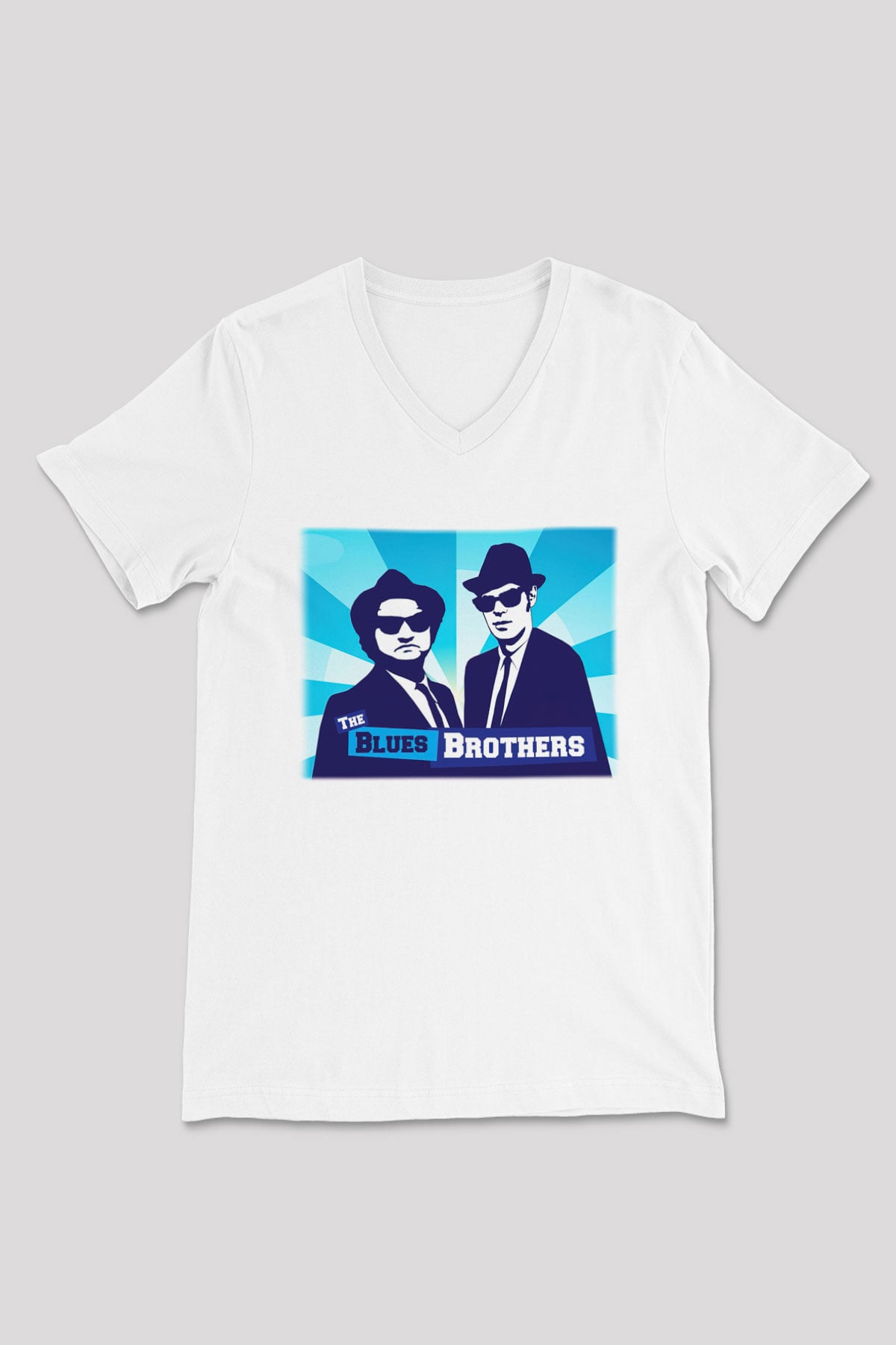 Blues Brothers Beyaz Unisex V Yaka Tişört T-Shirt