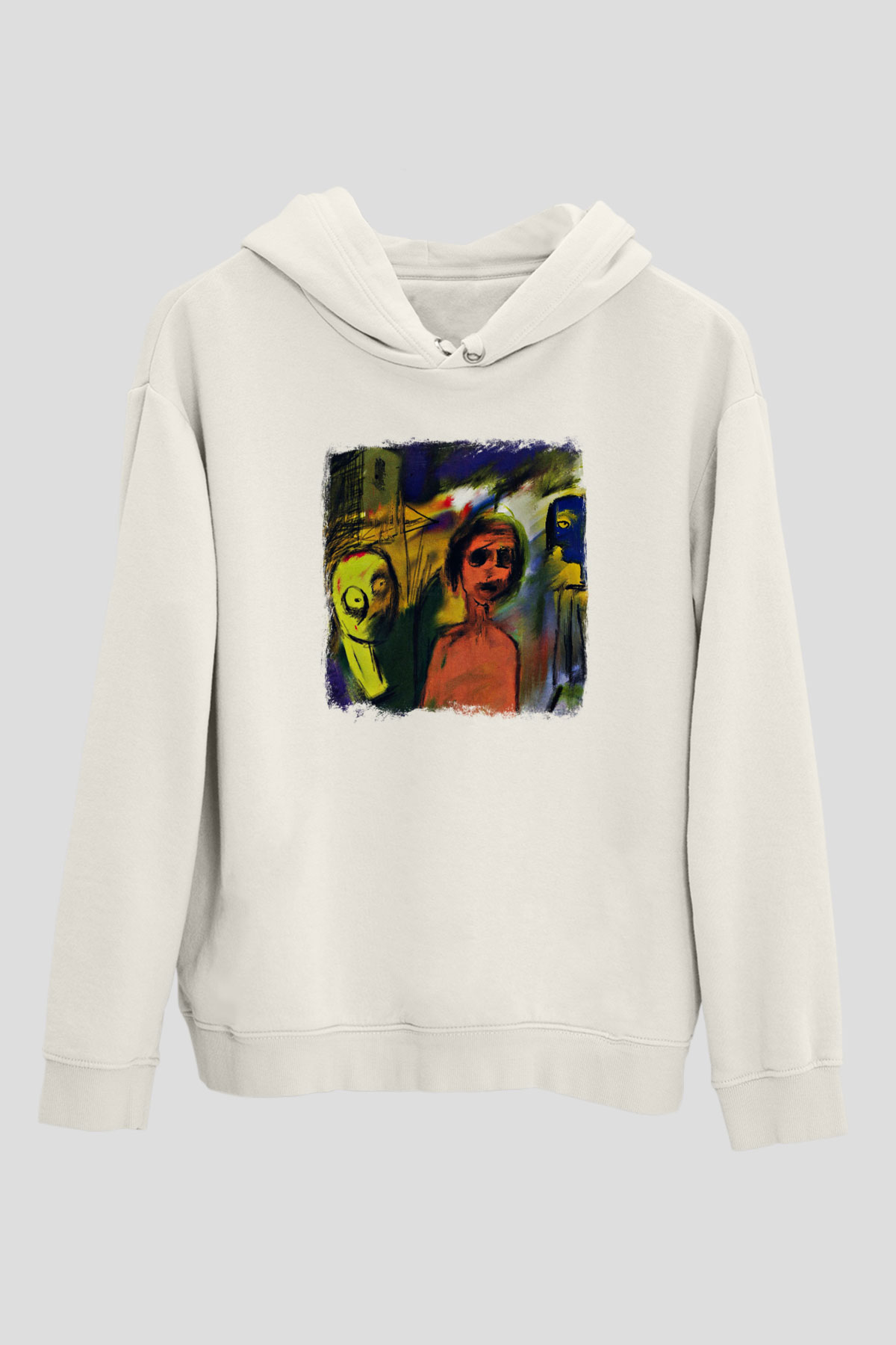 Blur Baskılı Unisex Beyaz Hoodie